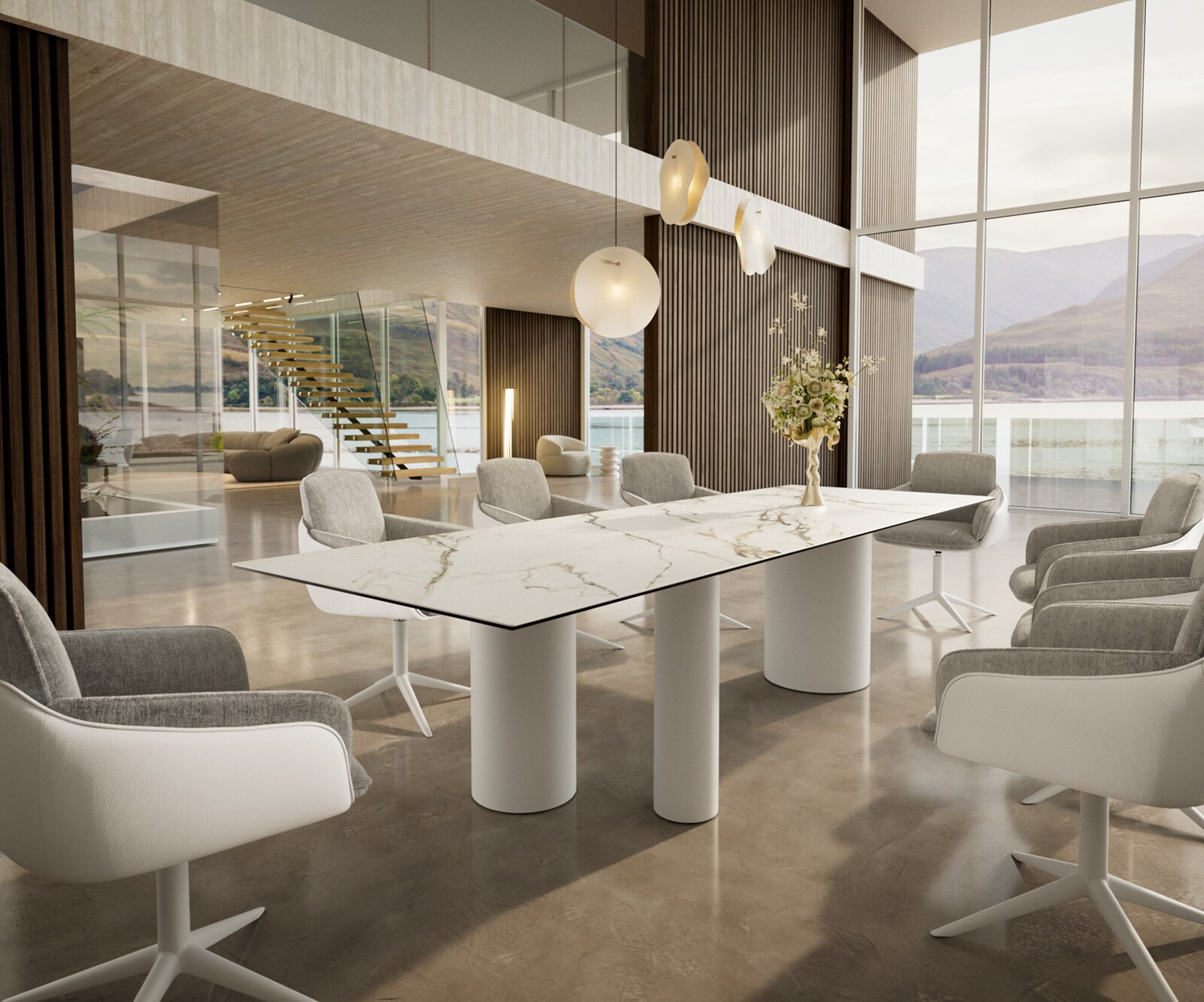 Esstisch Edge 300x100 Keramik Calacatta Luxe Weiß-Gold-Grau Troa Metall Weiß 5