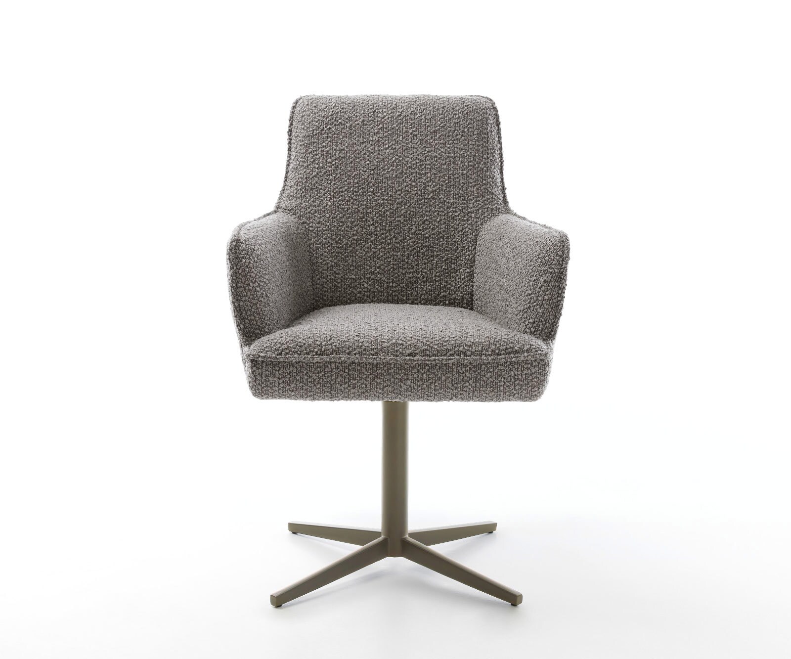 Drehstuhl Heira-Flex mit Armlehnen Bouclé Silbergrau Fußkreuz Effektfinish Titan 360° drehbar Taschenfederkern 1