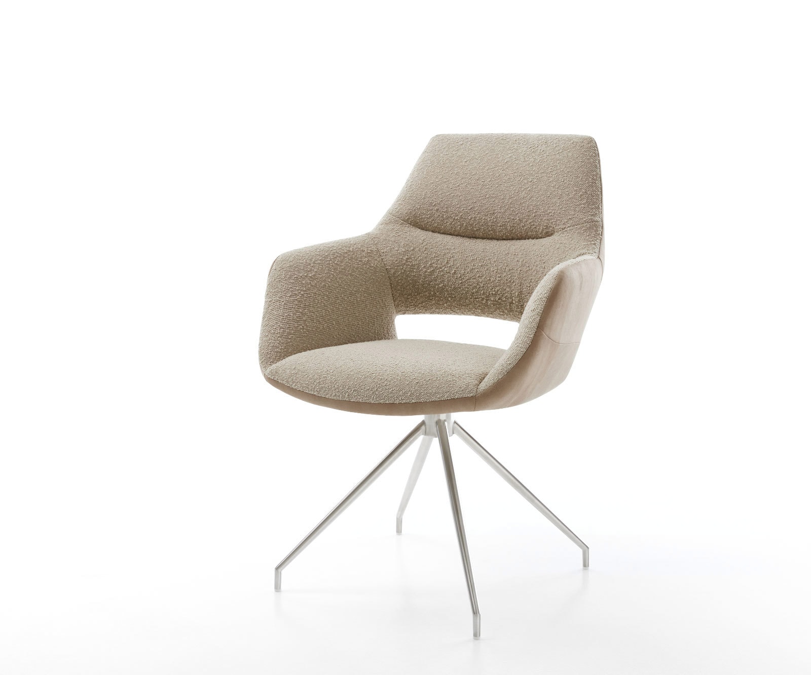 Drehstuhl Yago-Flex mit Armlehnen Materialmix Schlamm Kreuzgestell konisch Edelstahl 180° drehbar Taschenfederkern Drehstuhl Yago-Flex mit Armlehnen Materialmix Schlamm Kreuzgestell konisch Edelstahl 180° drehbar Taschenfederkern