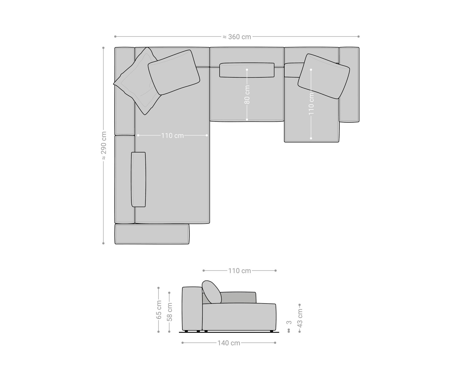 Wohnlandschaft Freestyle 360x290 cm Webstoff Soft Beige Kedernaht 6