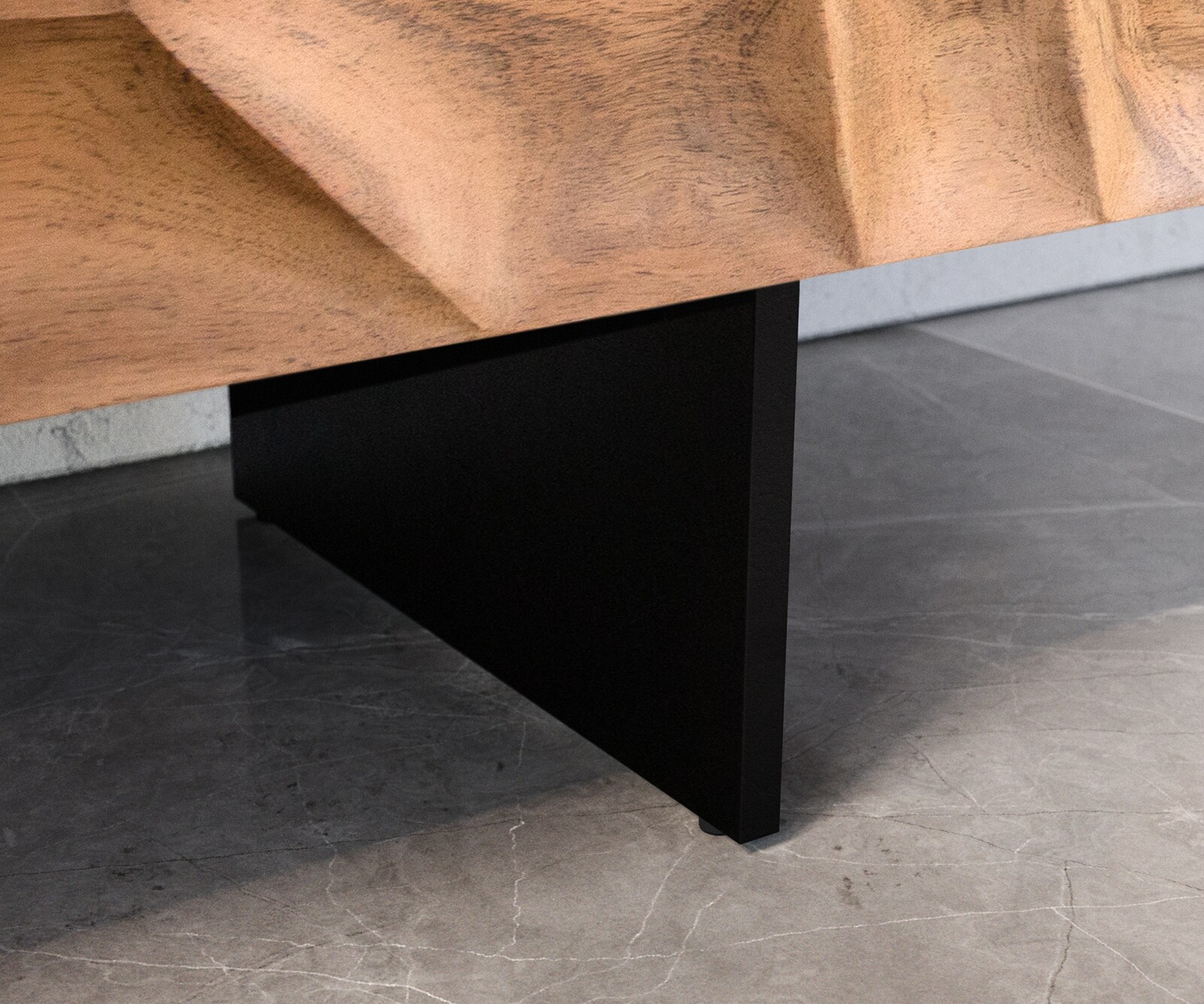 Lowboard Solu 175 cm Akazie Natur 2 Türen 2 Schübe Fuß schwebend Metall Schwarz 3D-Front 5
