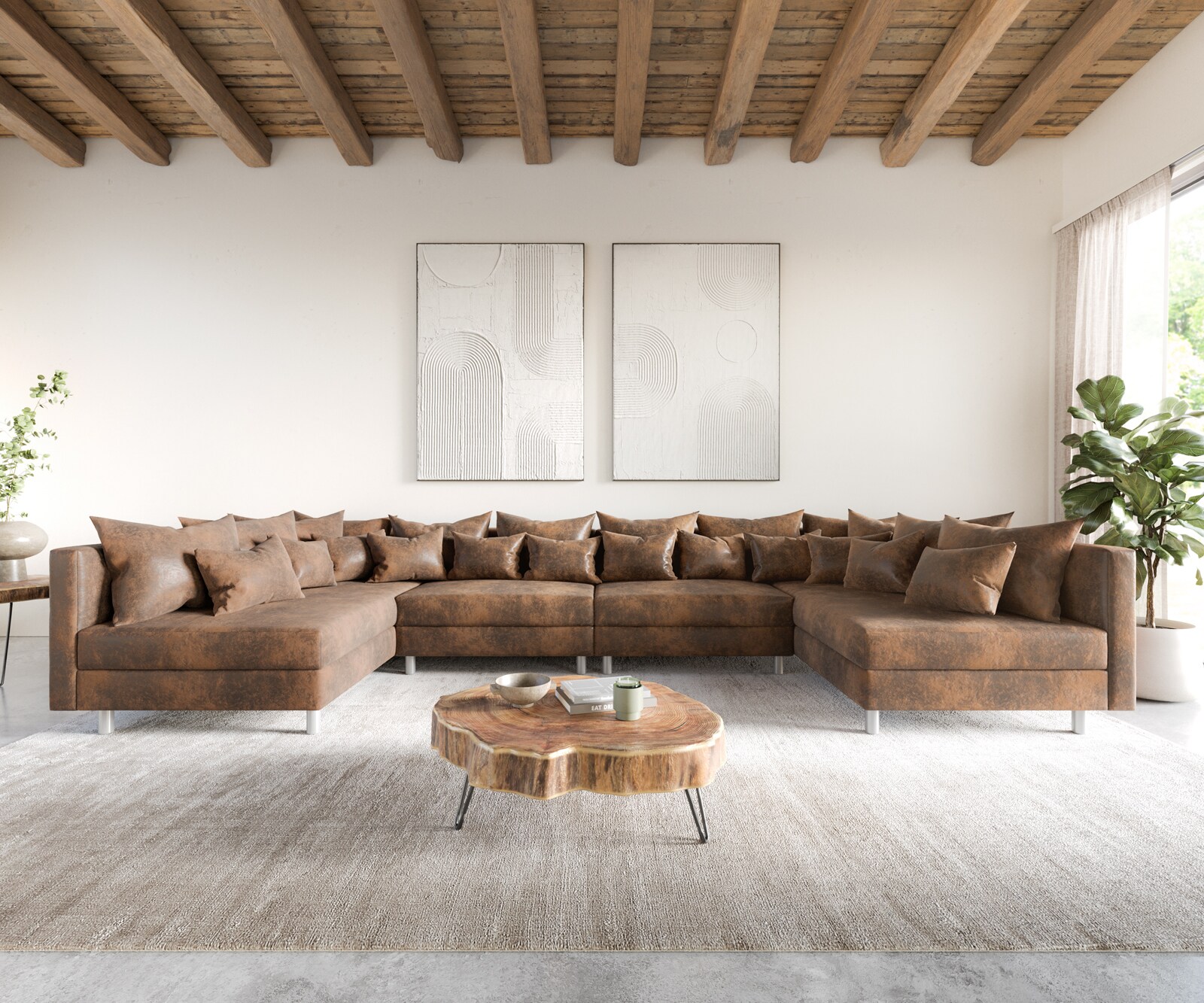 Wohnlandschaft Clovis XL Braun Antik Optik Modulsofa 1