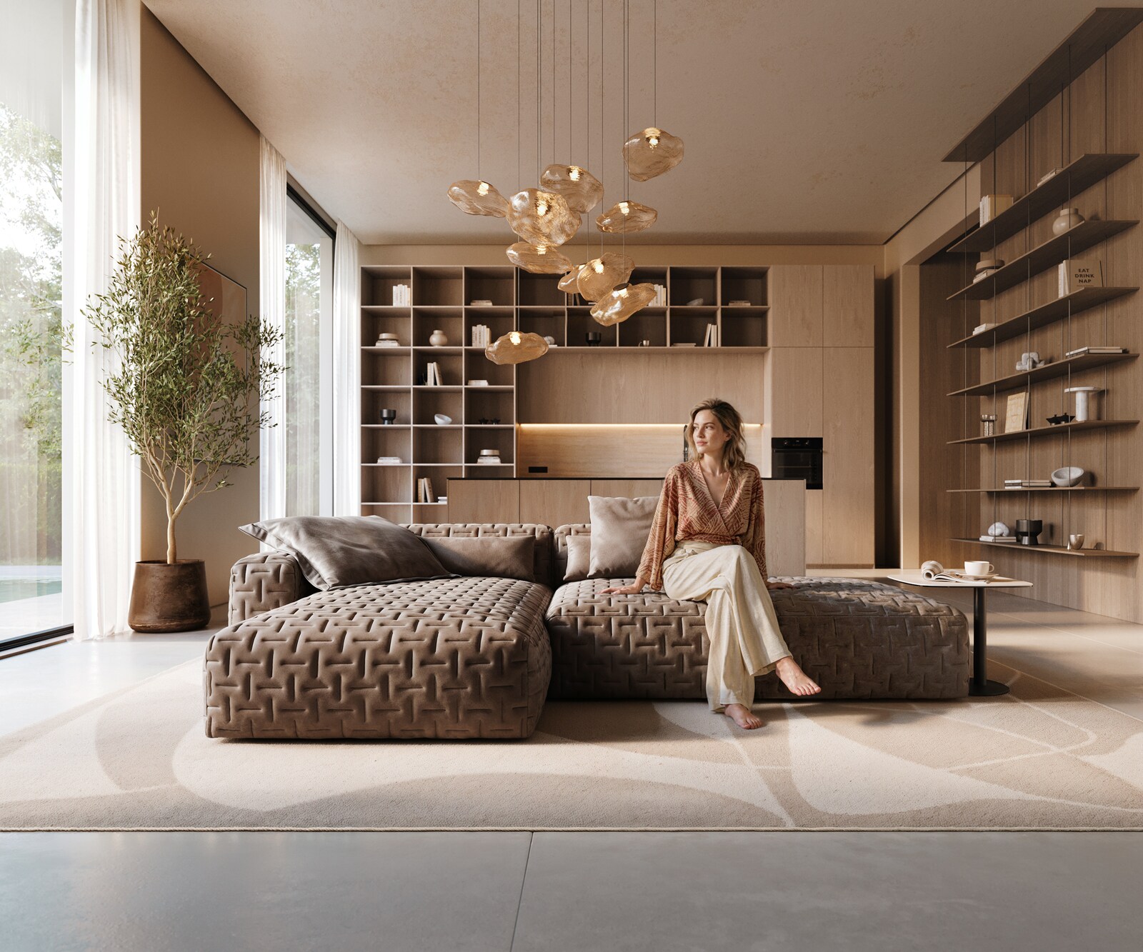 Ecksofa Freestyle Icon 310x200 cm Mikrofaser Taupe Vintage 1