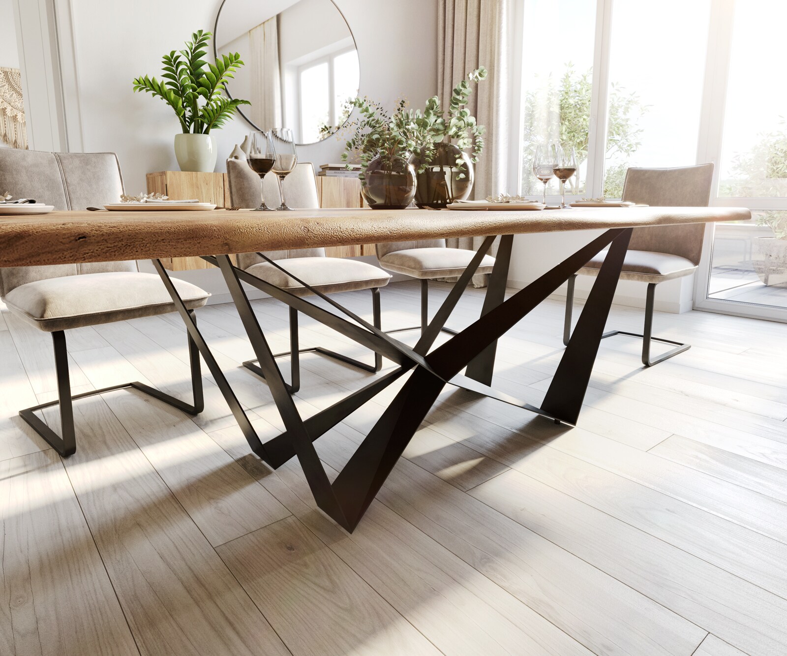 Esstisch Edge 260x100 Akazie Natur Spider Flachstahl Schwarz Live-Edge 4
