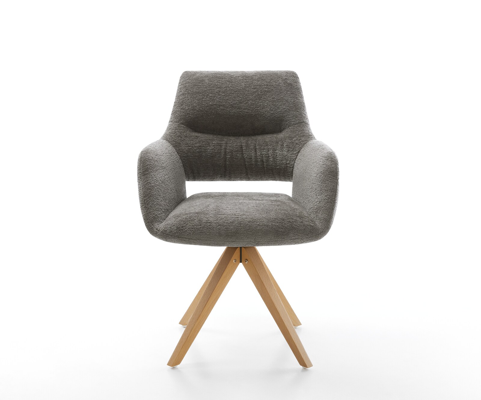 Drehstuhl Yago-Flex mit Armlehnen Bouclé Soft Schlamm Holzgestell kantig Natur 180° drehbar Taschenfederkern 1