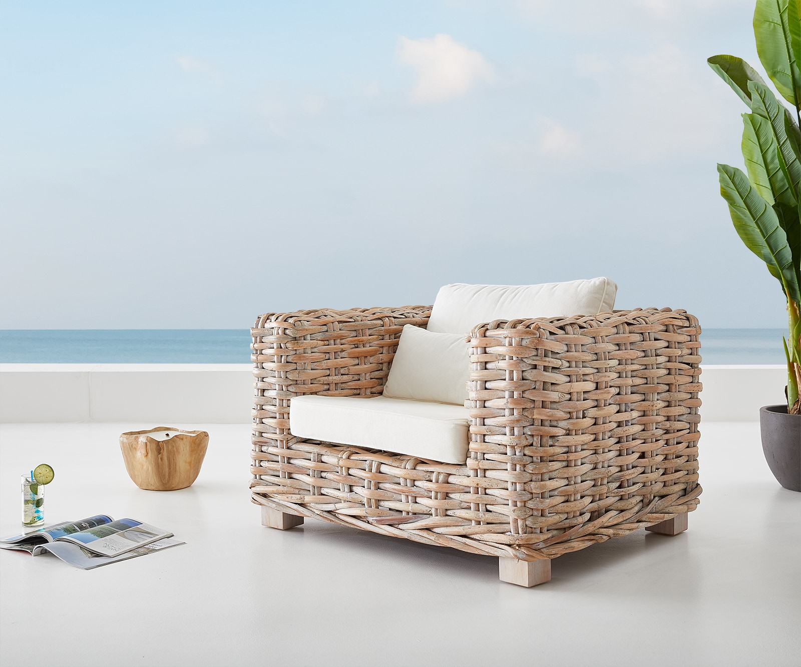 Loungesessel Nizza natur aus Rattan mit Kissen outdoor 3 Loungesessel Nizza natur aus Rattan mit Kissen outdoor 3