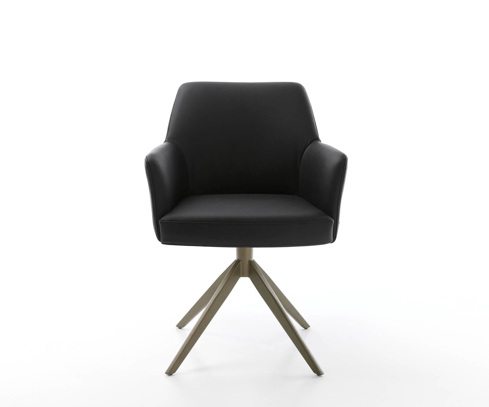 Drehstuhl Xana-Flex mit Armlehnen Echt-Leder Schwarz Kreuzgestell breit Effektfinish Titan 360° drehbar Taschenfederkern 1