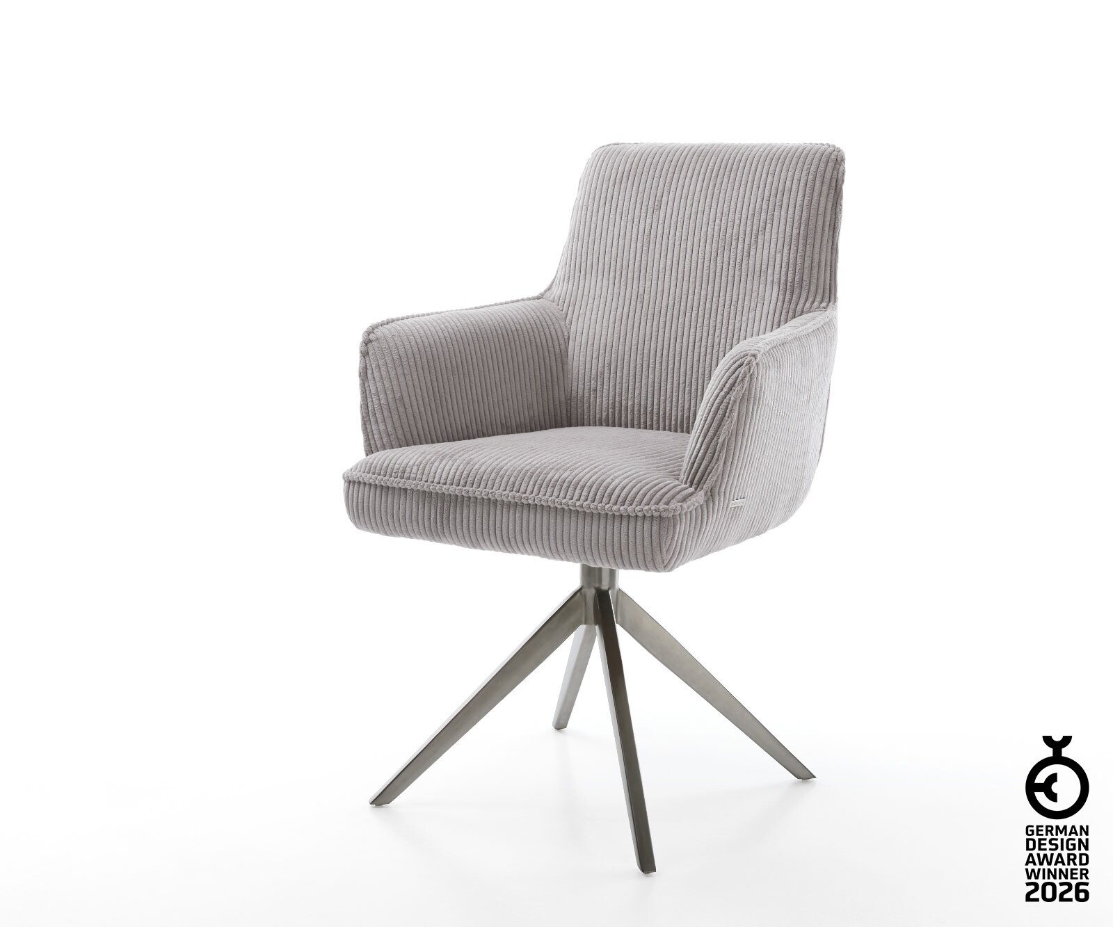 Drehstuhl Heira-Flex mit Armlehnen Cord Silbergrau Kreuzgestell breit Graphit 360° drehbar Wippfunktion Taschenfederkern