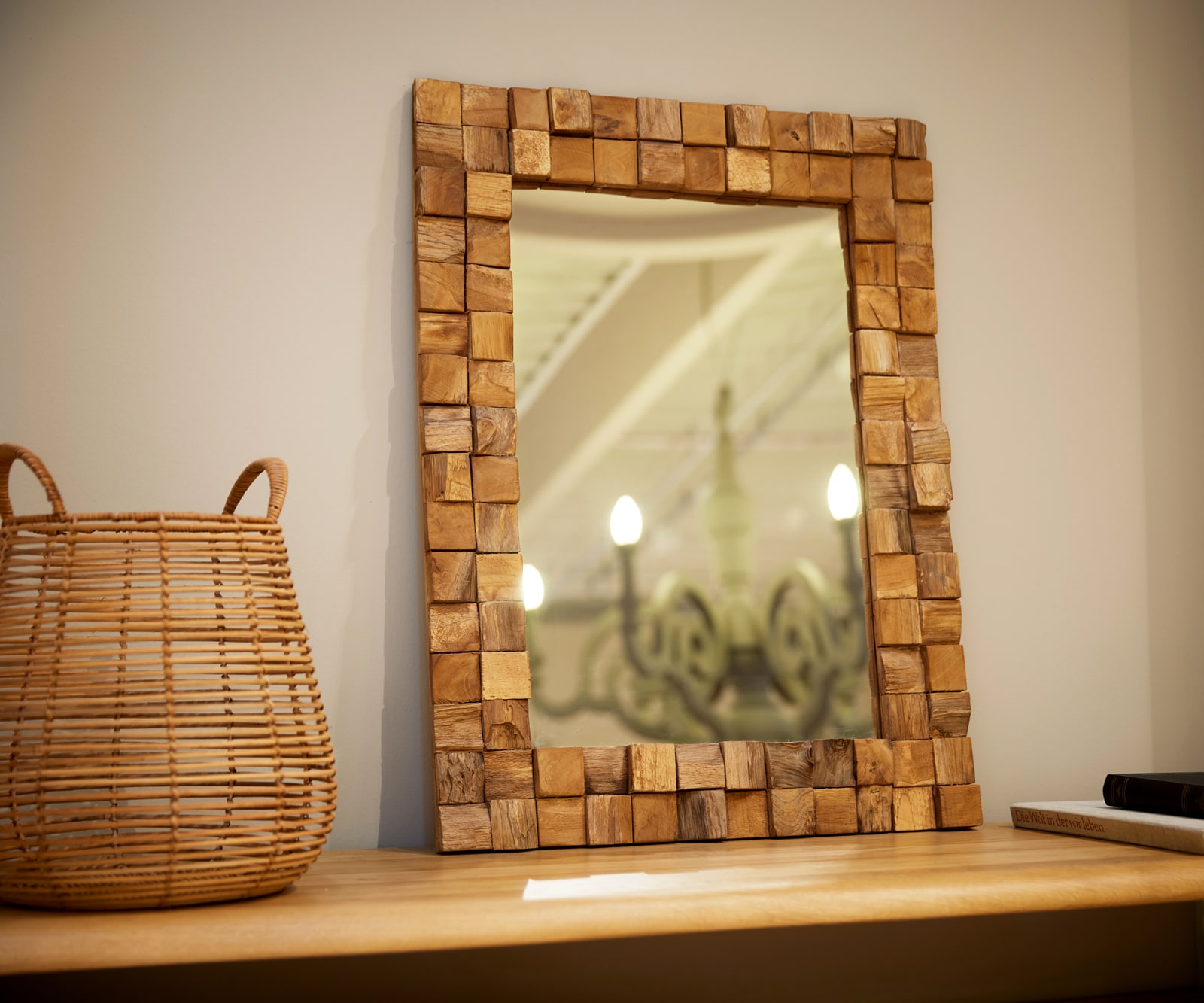 Wandspiegel Padma 80x60 cm Teak Natur handgefertigt Unikat