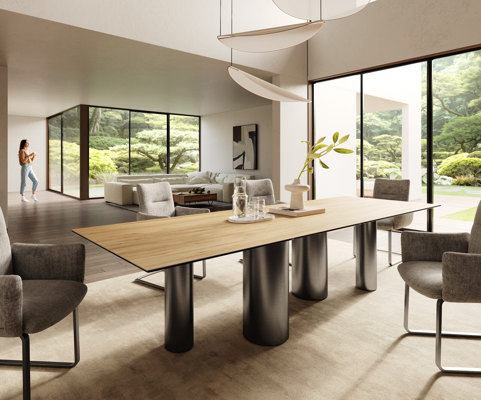 Esstisch Edge 300x100 Keramik Laminam® Sabbia Eichefarbig Pilier Edelstahl günstig online kaufen