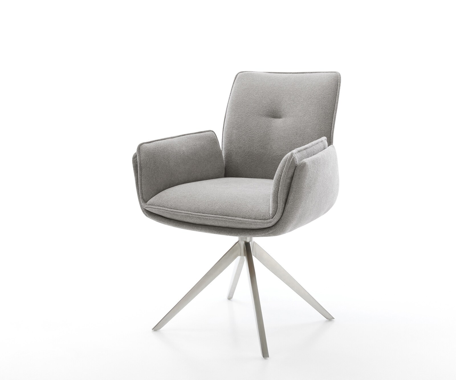Drehstuhl Nela-Flex Strukturstoff Soft Grau Kreuzgestell breit Edelstahl 360° drehbar Wippfunktion