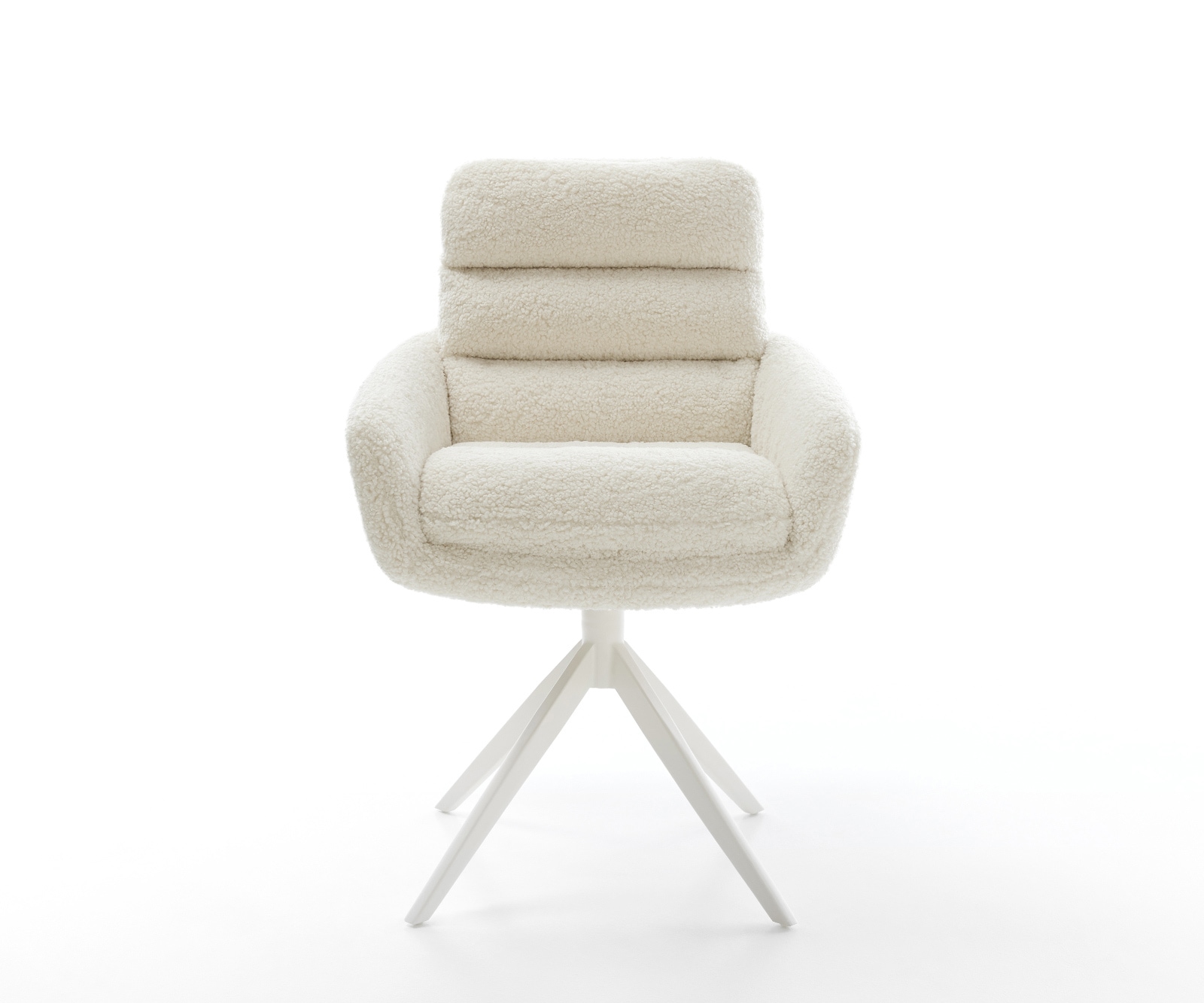 Drehstuhl Abelia-Flex mit Armlehnen Teddystoff Beige Kreuzgestell breit Weiß 360° drehbar Wippfunktion 1