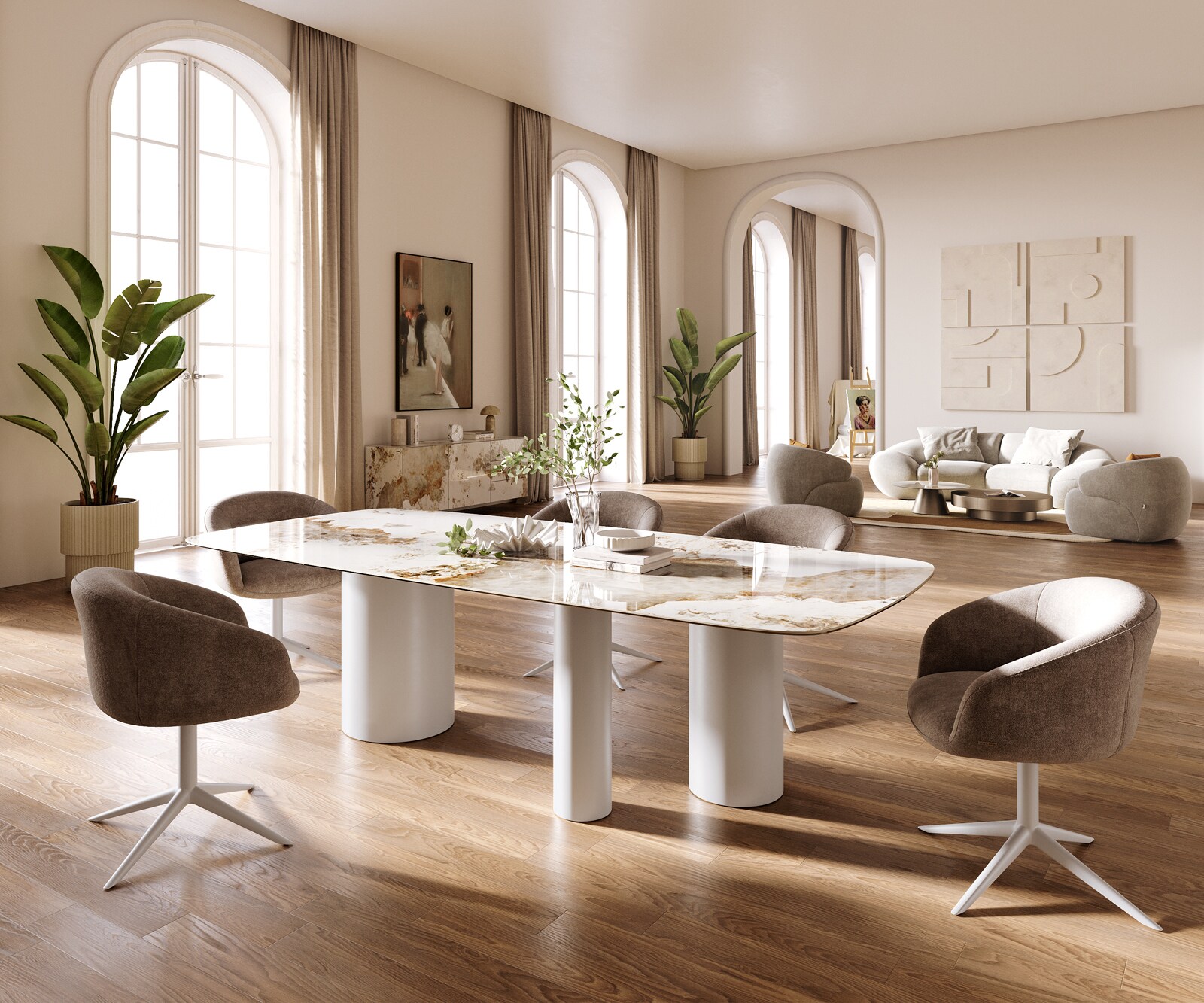 Esstisch Edge Boot 260x120 cm Keramik Minas Melange Weiß-Beige Troa Metall Weiß 6