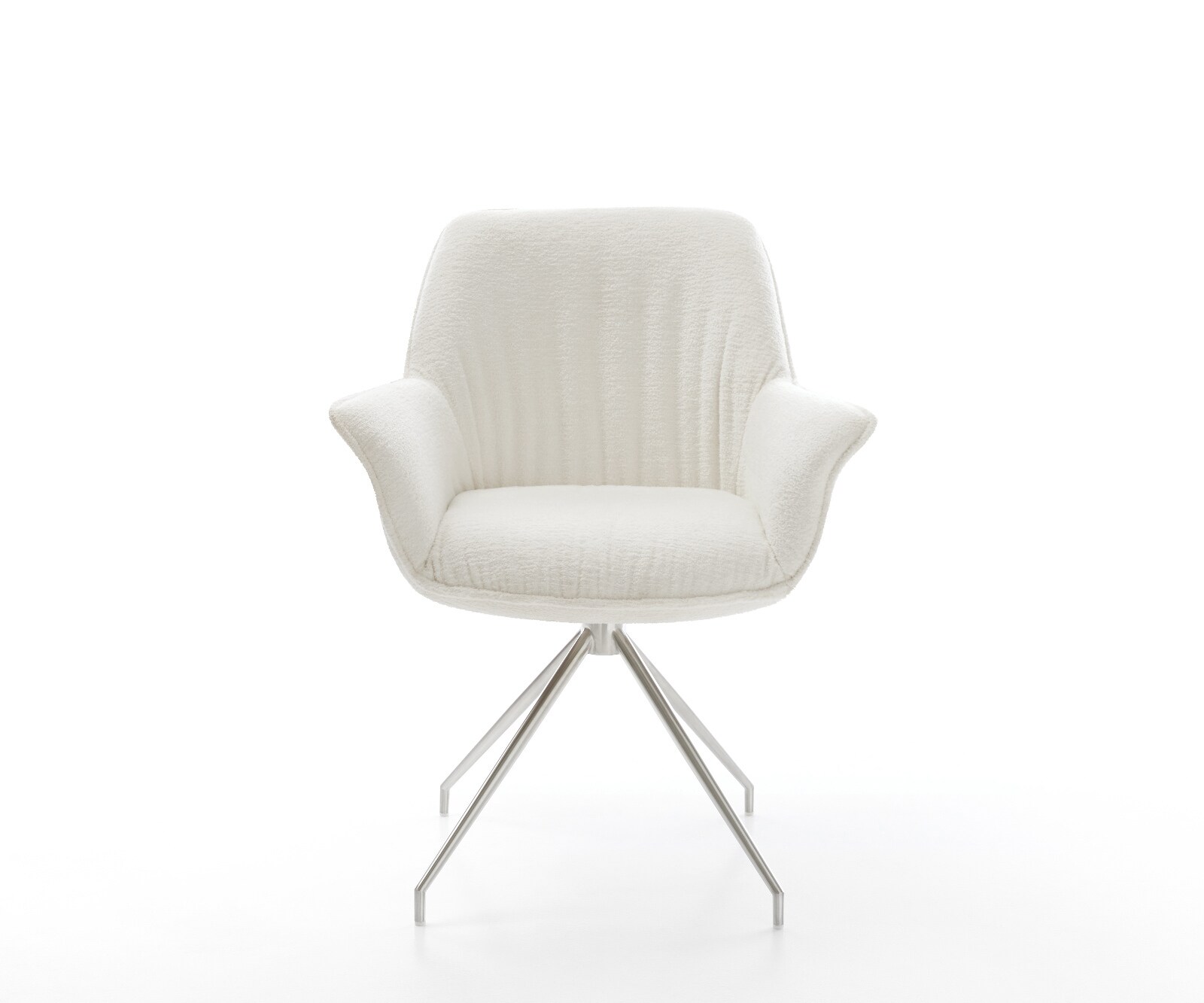 Esszimmerstuhl Keila-Flex mit Armlehnen Bouclé Soft Beige Kreuzgestell konisch Edelstahl 1