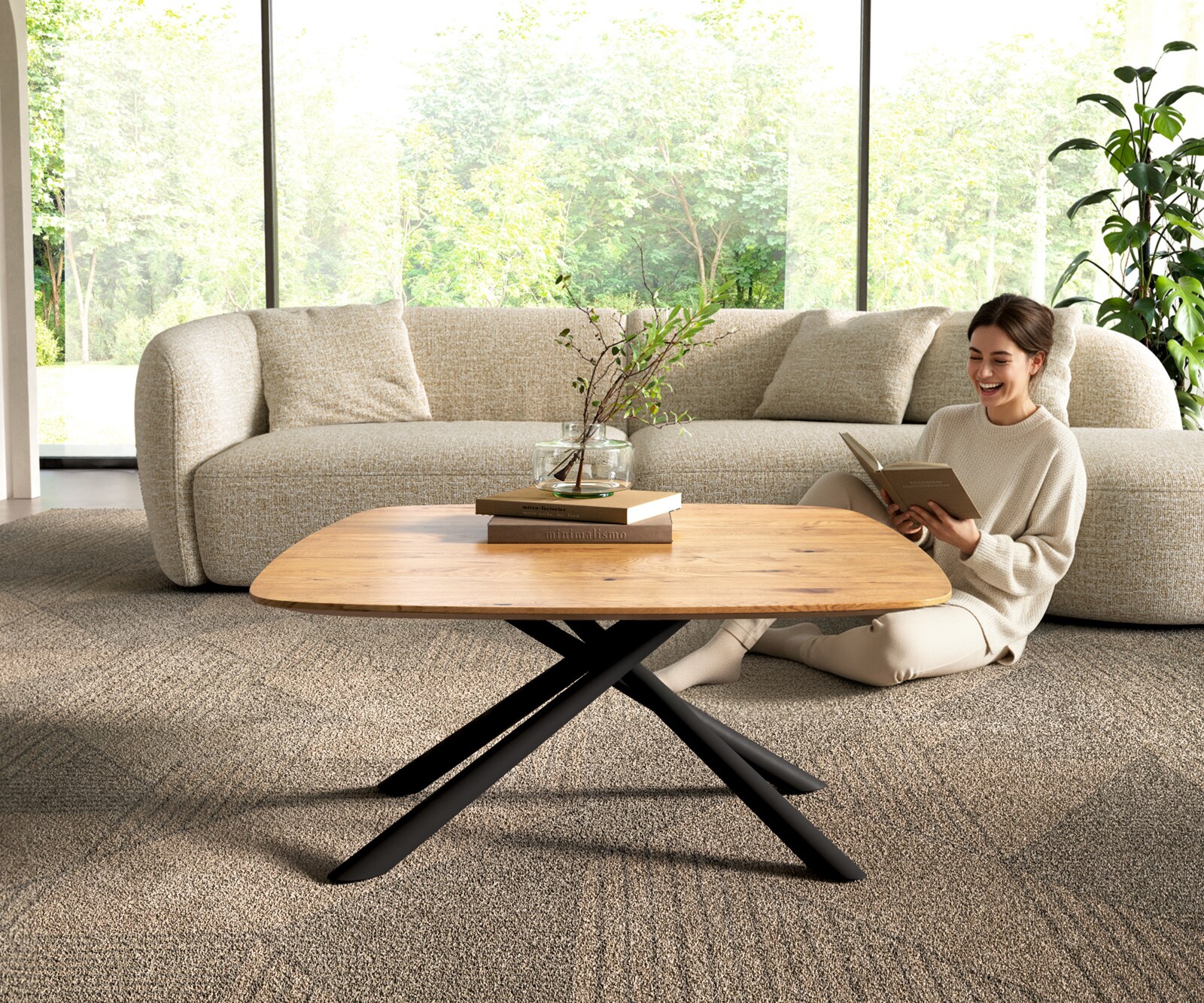 Couchtisch Edge Boot 90x90 cm Eiche Natur Schweizer Kante Sarity Metall Schwarz 2