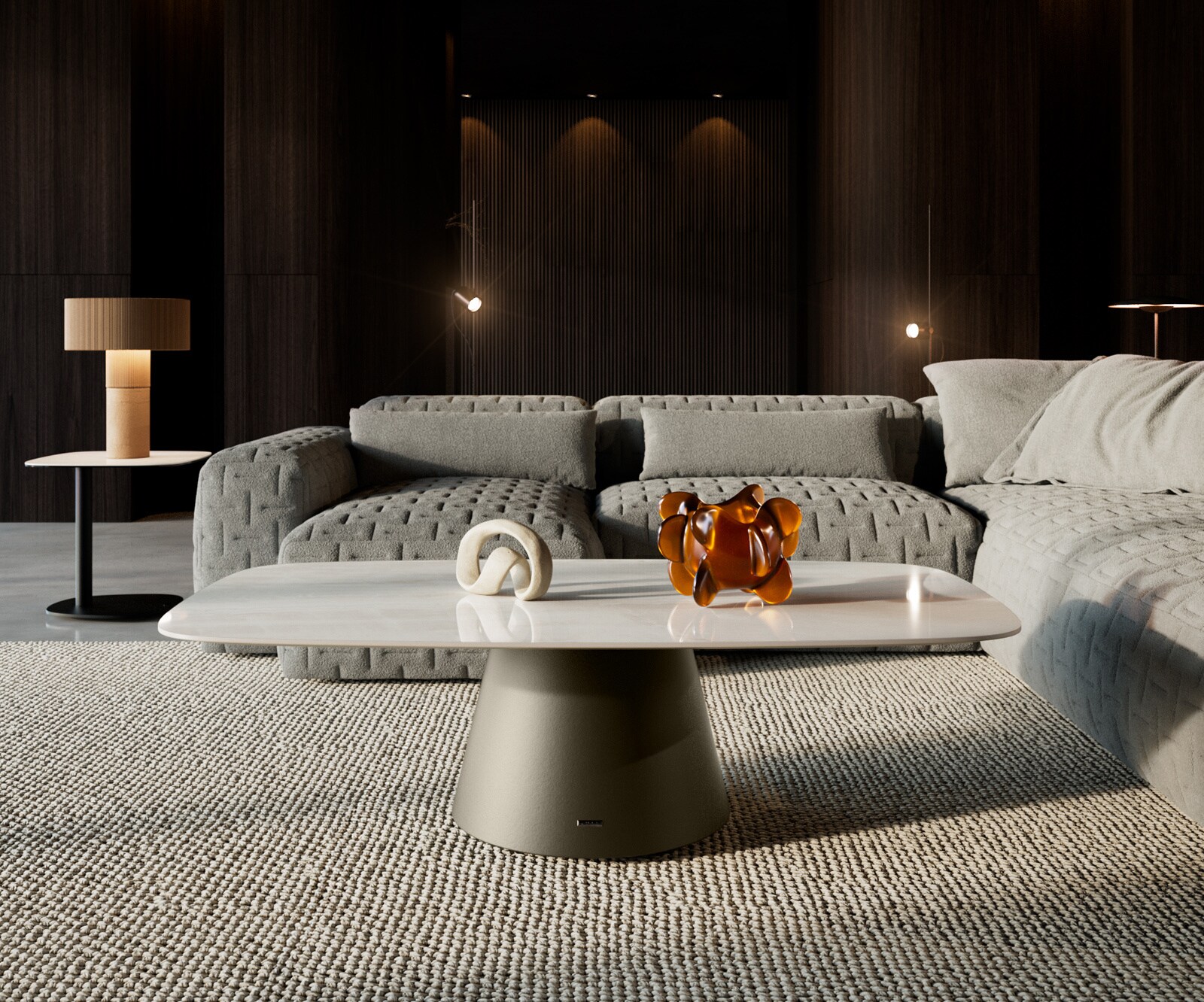Couchtisch Edge Boot 140x80 cm Keramik Onyx Champagne Borna Effektfinish Titan 1