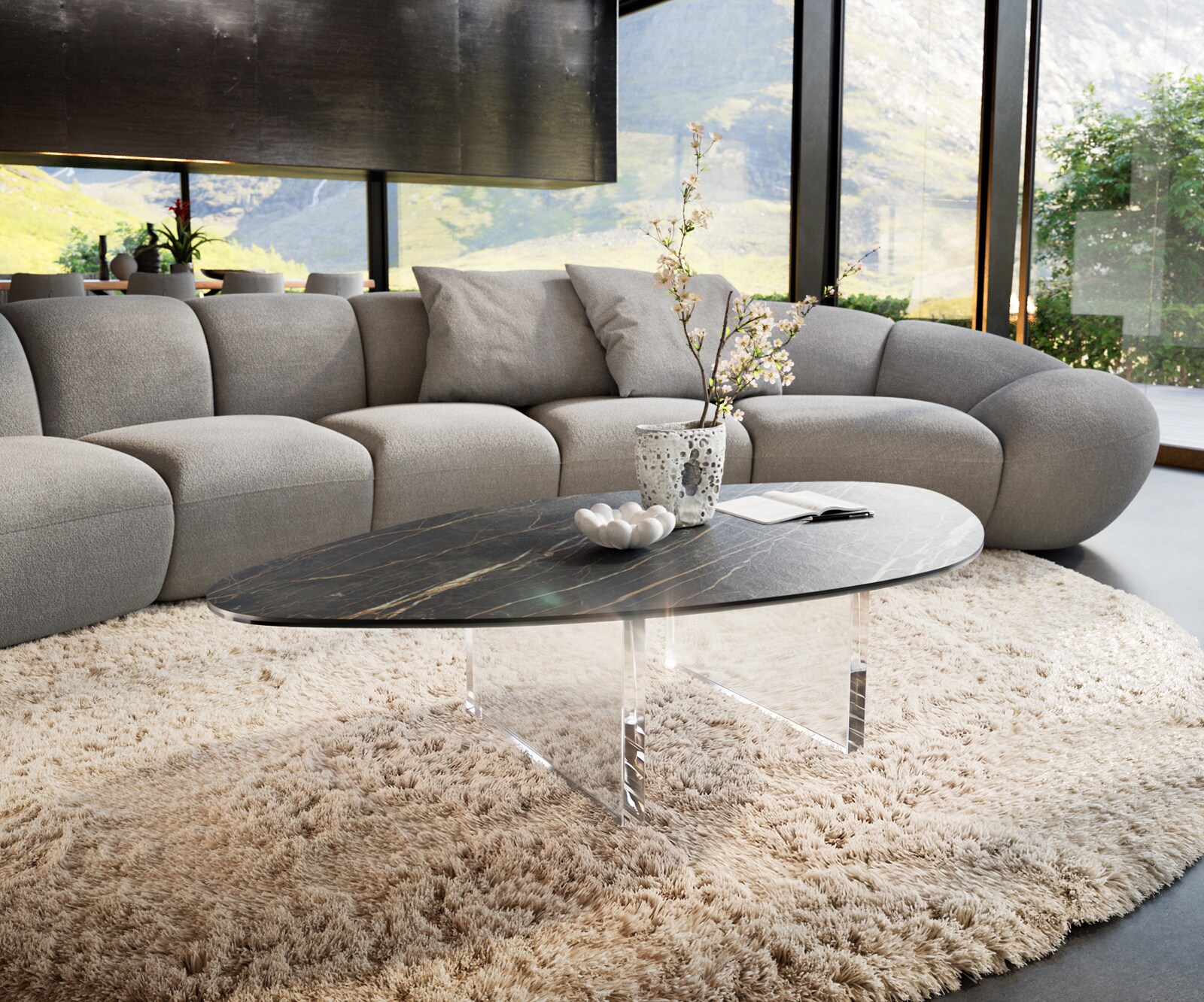 Couchtisch Edge Organisch 140x76 cm Keramik Laminam® Noir Desir Braun Lumia Acryl 1