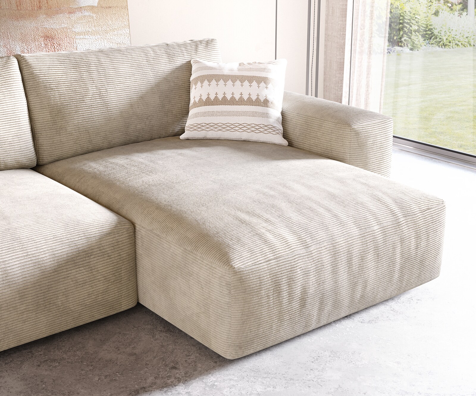 Ecksofa Lanzo XL 270x180 cm Cord Beige Recamiere variabel mit Hocker 5