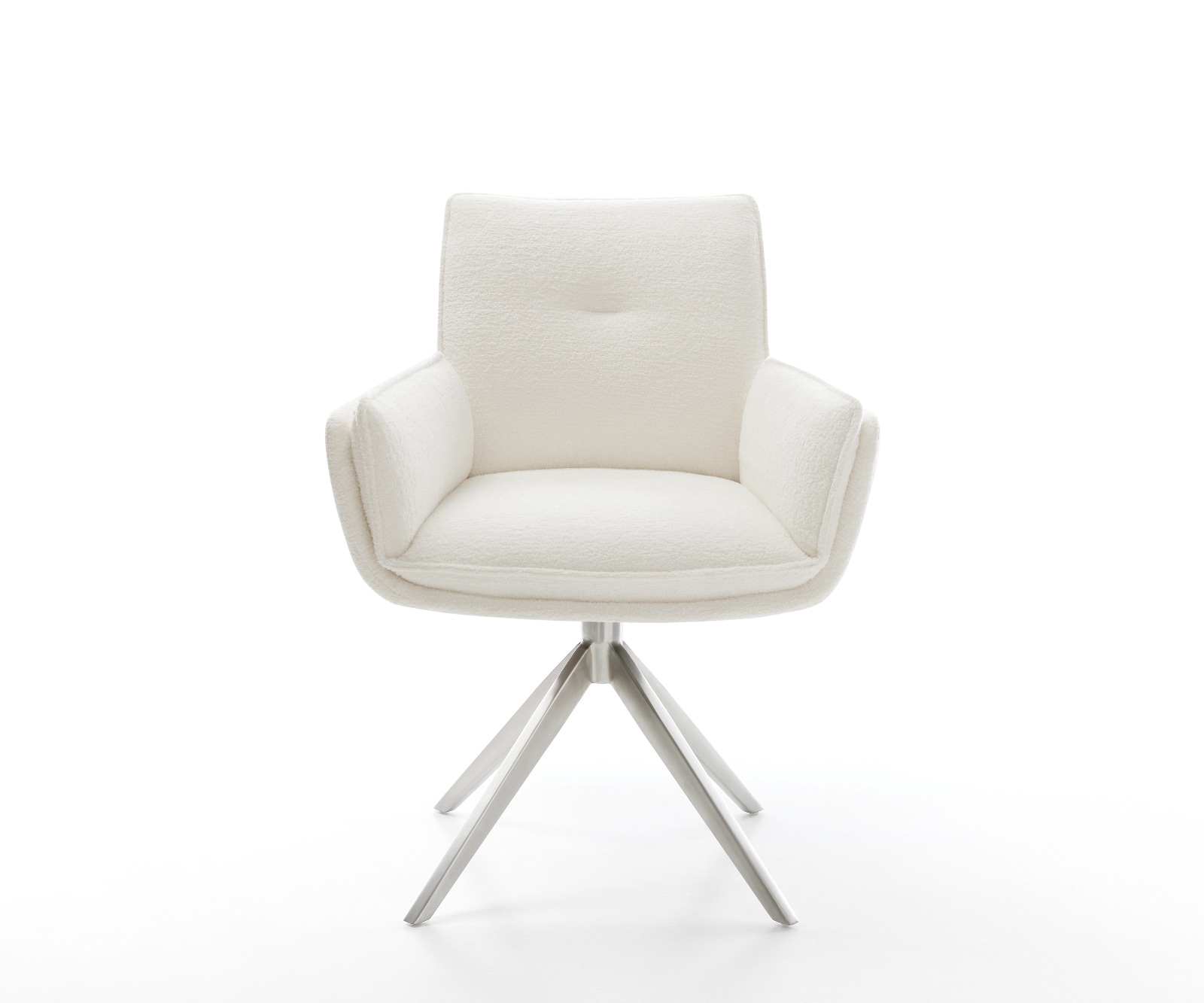 Drehstuhl Nela-Flex Bouclé Soft Beige Kreuzgestell breit Edelstahl 360° drehbar Wippfunktion 2