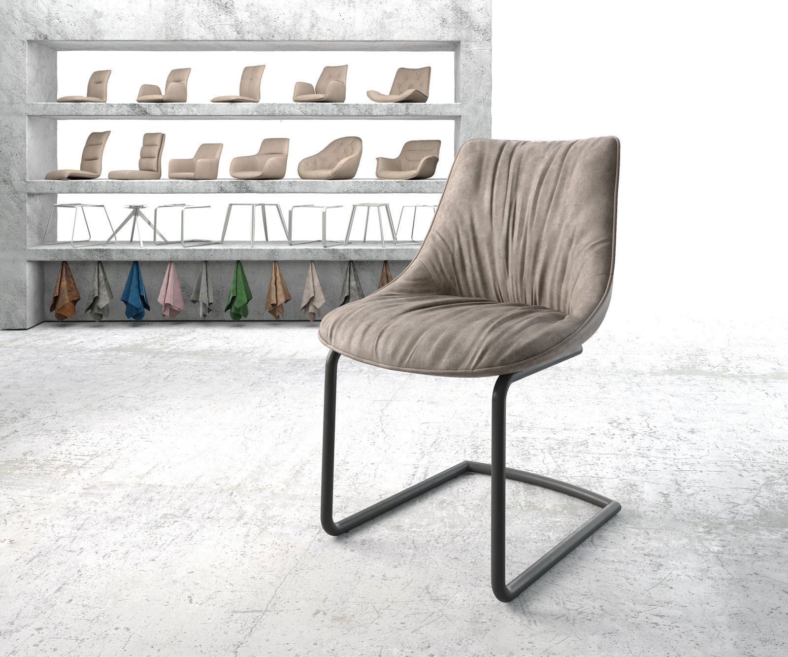 Freischwinger Elda-Flex Mikrofaser Taupe Vintage Freischwinger rund Schwarz