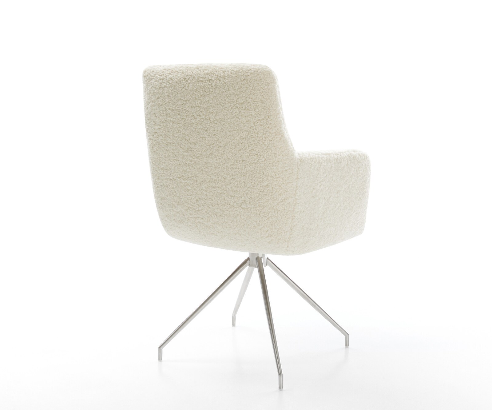 Esszimmerstuhl Heira-Flex mit Armlehnen Teddystoff Beige Kreuzgestell konisch Edelstahl Taschenfederkern 5