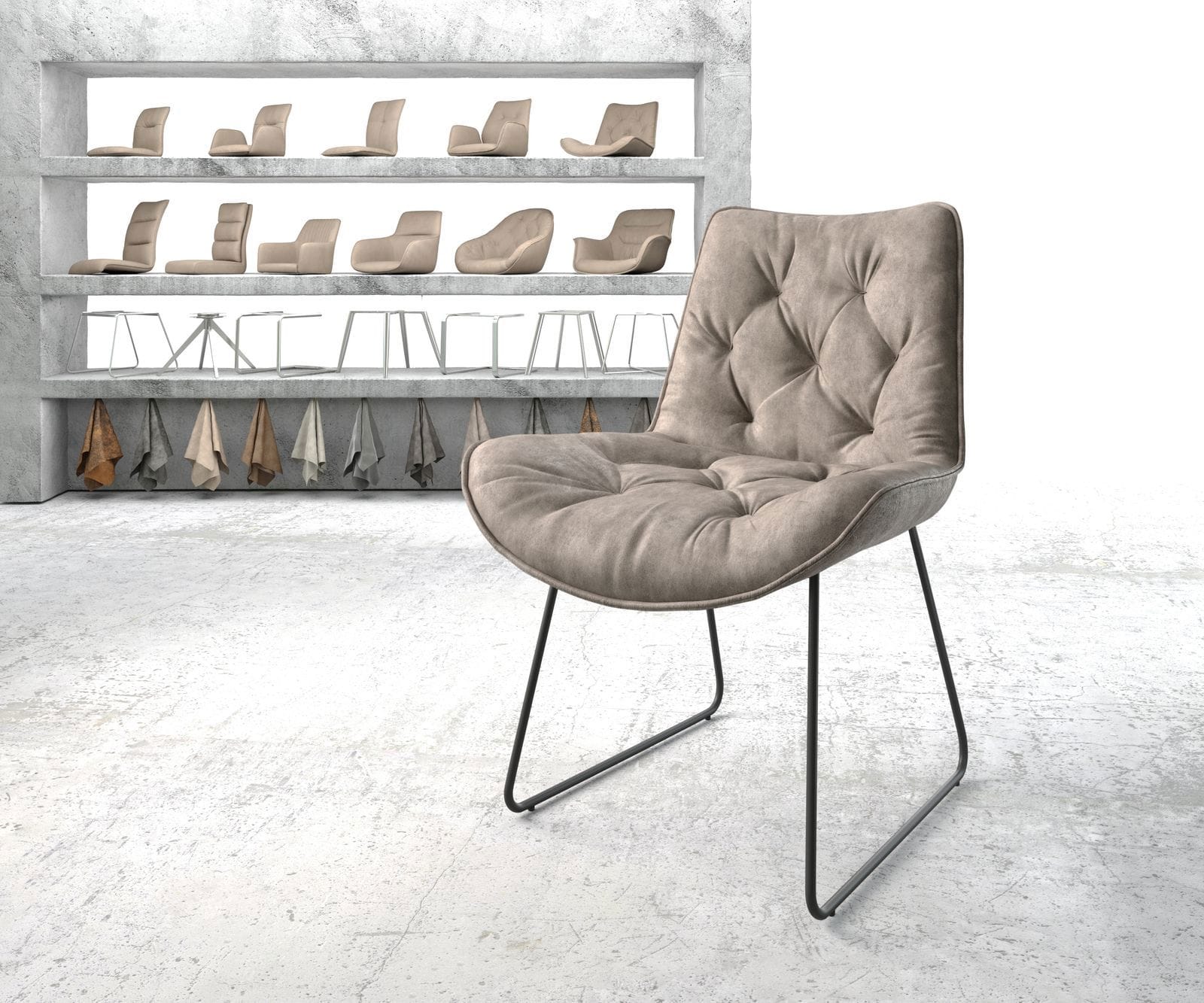 Esszimmerstuhl Taimi-Flex Mikrofaser Taupe Vintage Kufengestell Schwarz günstig online kaufen