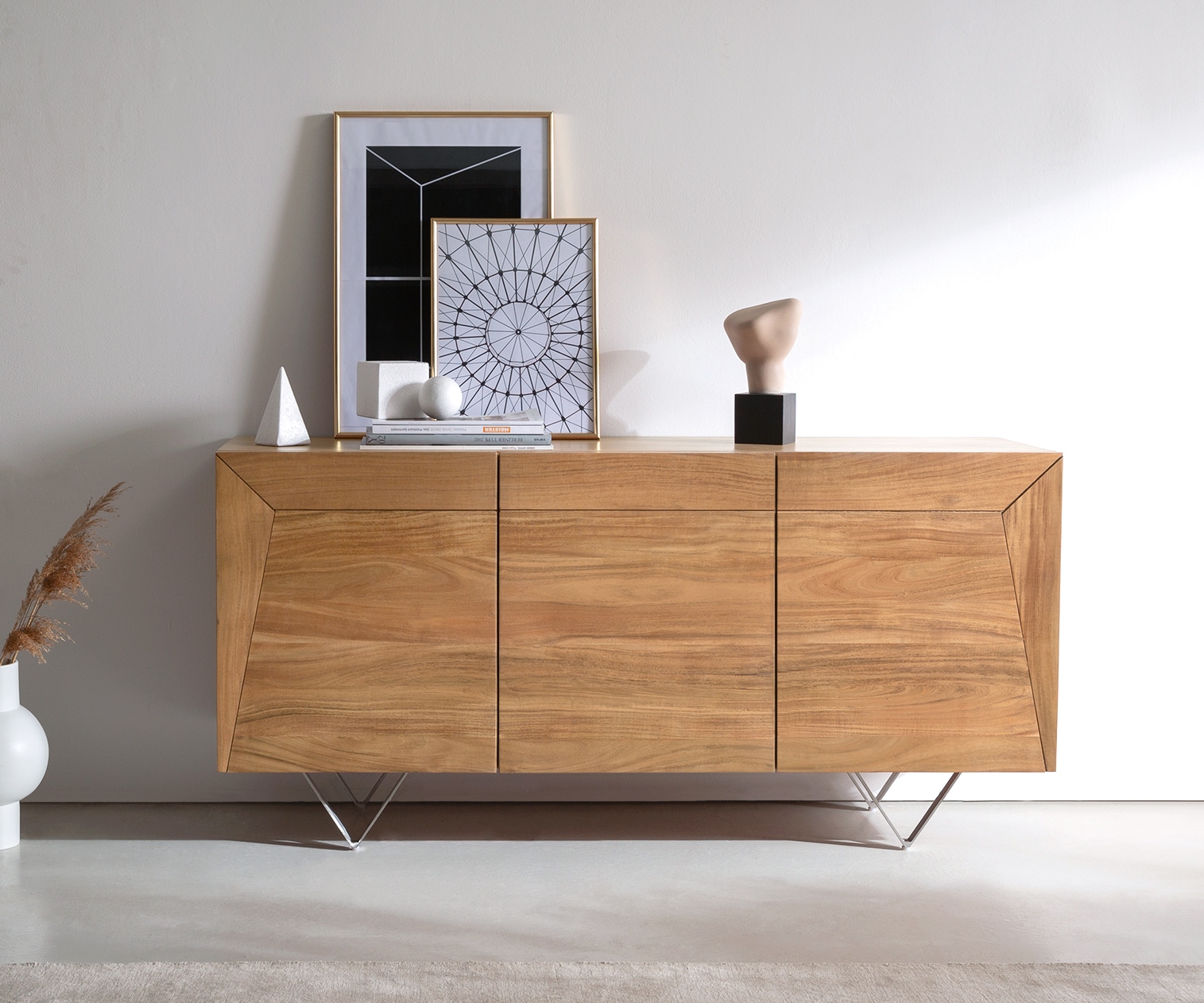 Sideboard Kayu 145x40x70 cm Akazie Natur 3 Türen V-Fuß 1 Sideboard Kayu 145x40x70 cm Akazie Natur 3 Türen V-Fuß 1
