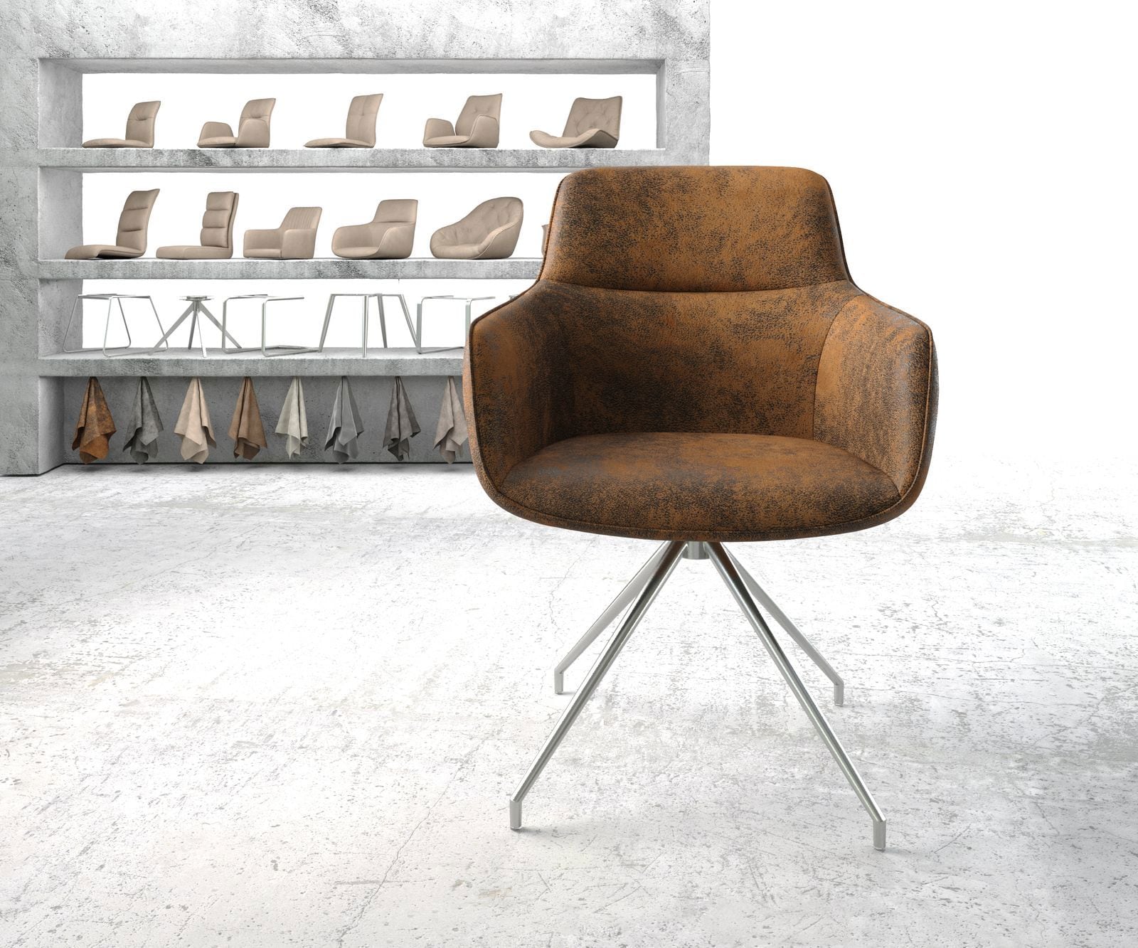 Drehstuhl Pejo-Flex Braun Antik Kreuzgestell konisch Edelstahl 180° drehbar 1 Drehstuhl Pejo-Flex Braun Antik Kreuzgestell konisch Edelstahl 180° drehbar 1