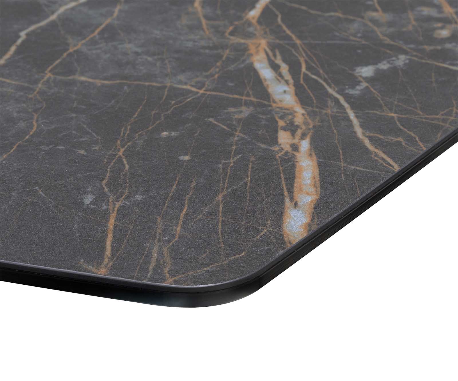 Esstisch Edge Bootsform 200x100 Keramik Laminam® Noir Desir Braun Edelstahl Schmal 5