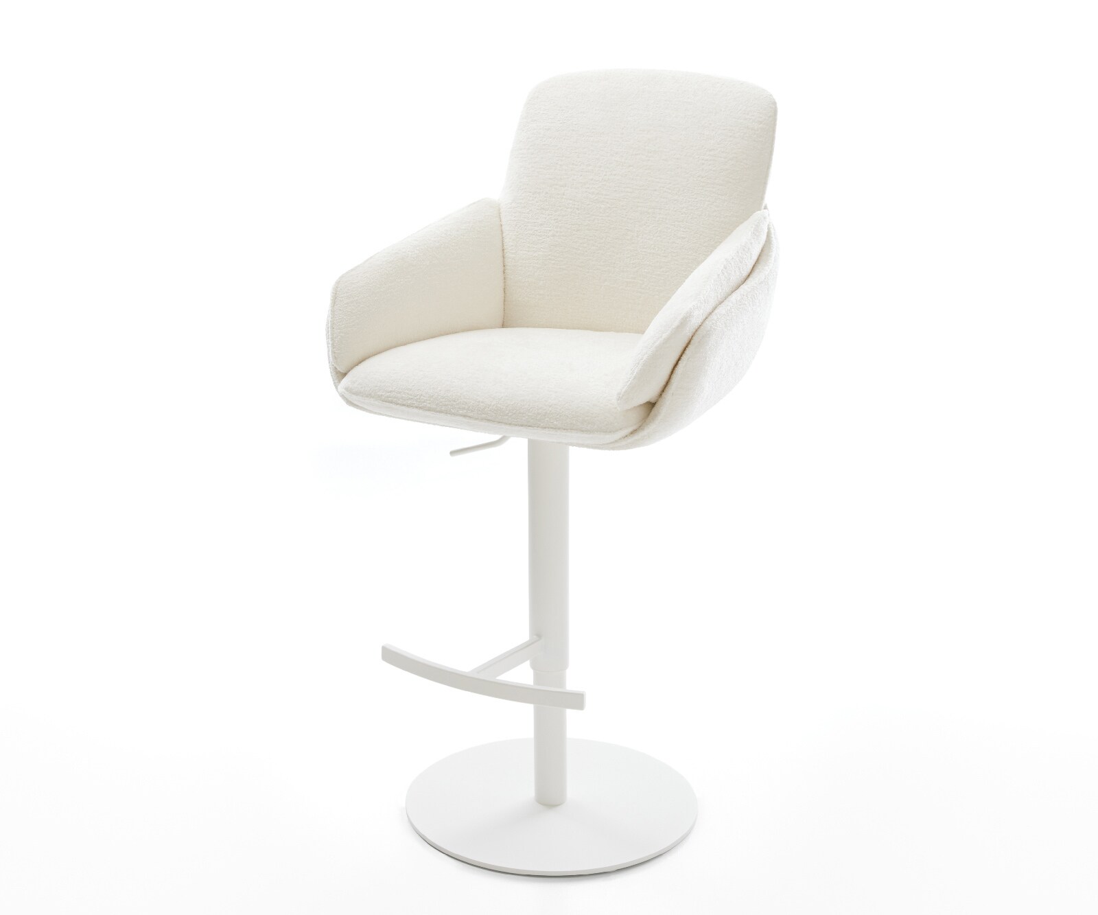 Chaise-de-bar Luan-Flex Bouclé doux Beige Pied pivotant réglable en hauteur blanc Blanc