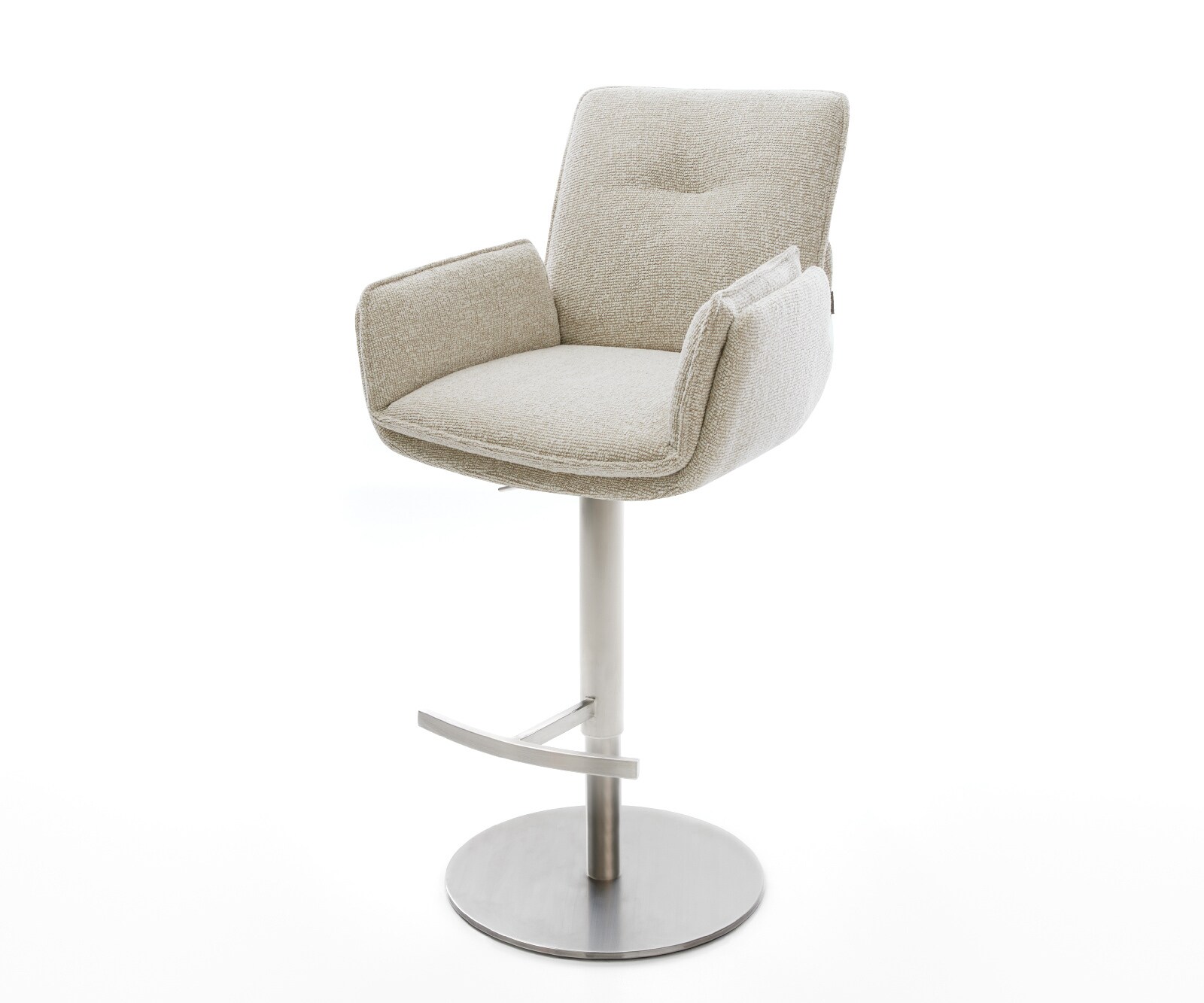 Barstuhl Nela-Flex Webstoff Soft Beige Drehfuß höhenverstellbar Edelstahl Silberfarben