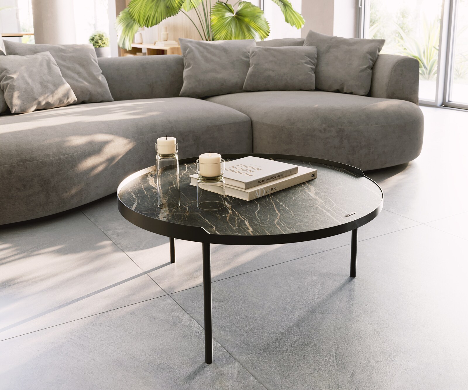 Couchtisch Torell 80x80 cm Keramik Laminam®Noir Desir Braun Metallrahmen Schwarz