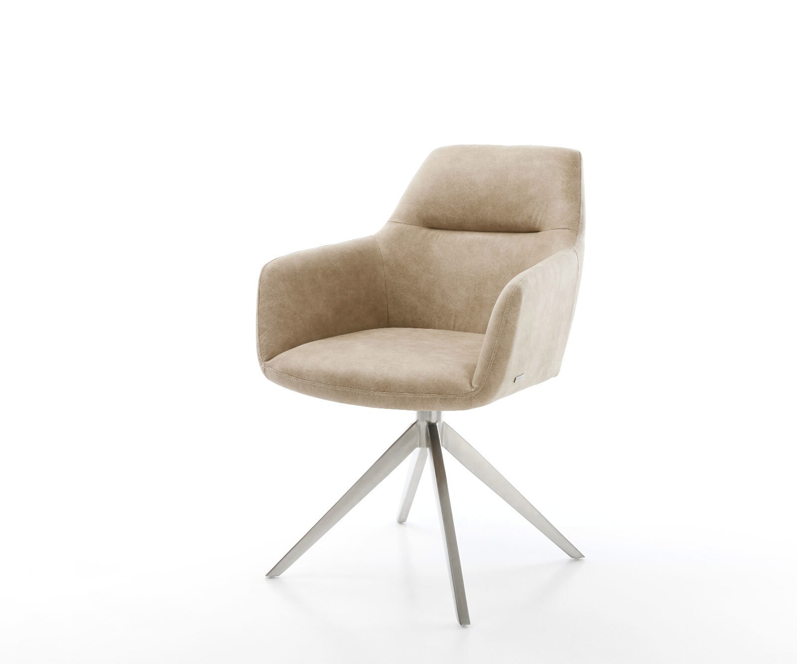 Drehstuhl Pejo-Flex Mikrofaser Beige Vintage Kreuzgestell breit Edelstahl 360° drehbar Wippfunktion Taschenfederkern