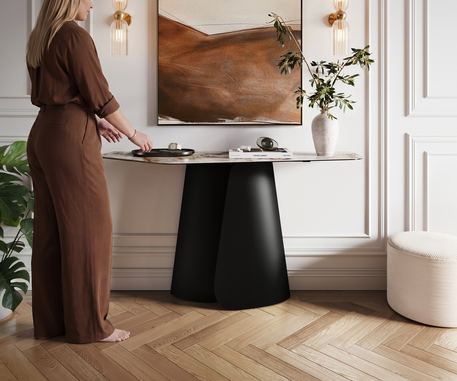 Konsolentisch Edge Polygonal 140x50 cm Keramik Patagonia Poliert Livos Metall Schwarz 3