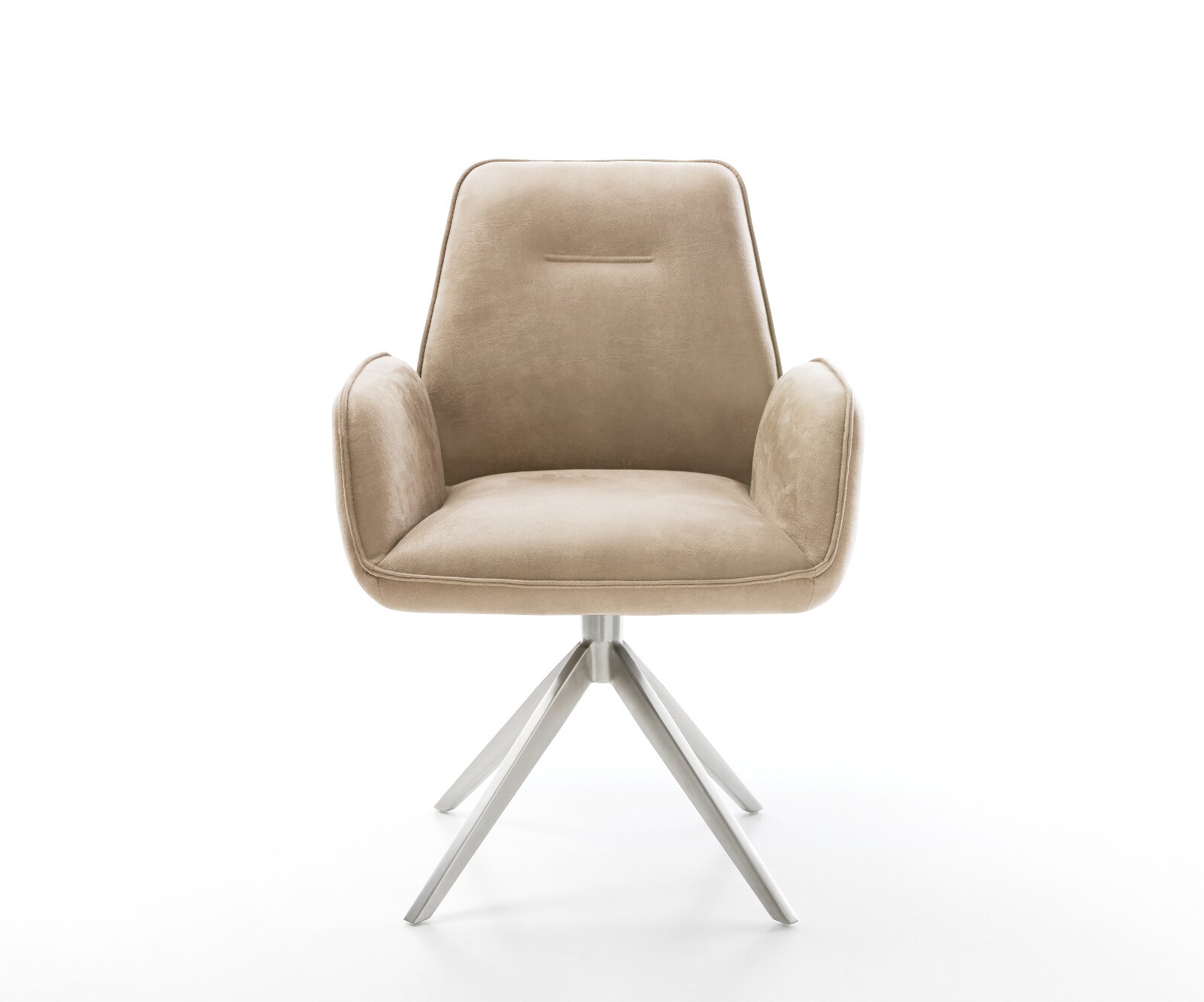 Drehstuhl Zoa-Flex Mikrofaser Beige Vintage Kreuzgestell breit Edelstahl 360° drehbar Wippfunktion Taschenfederkern 2