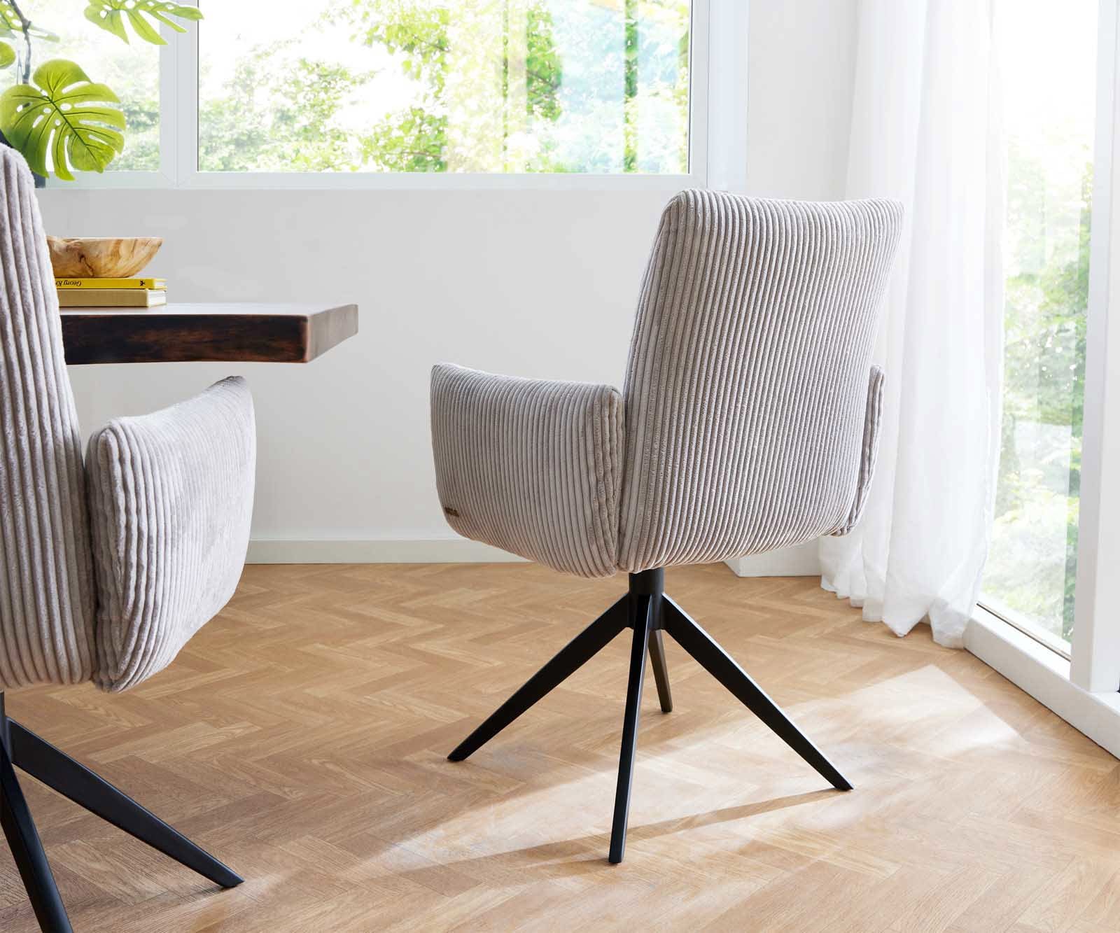 Drehstuhl Jova-Flex mit Armlehnen Cord Silbergrau Kreuzgestell breit Schwarz 360° drehbar Taschenfederkern 5