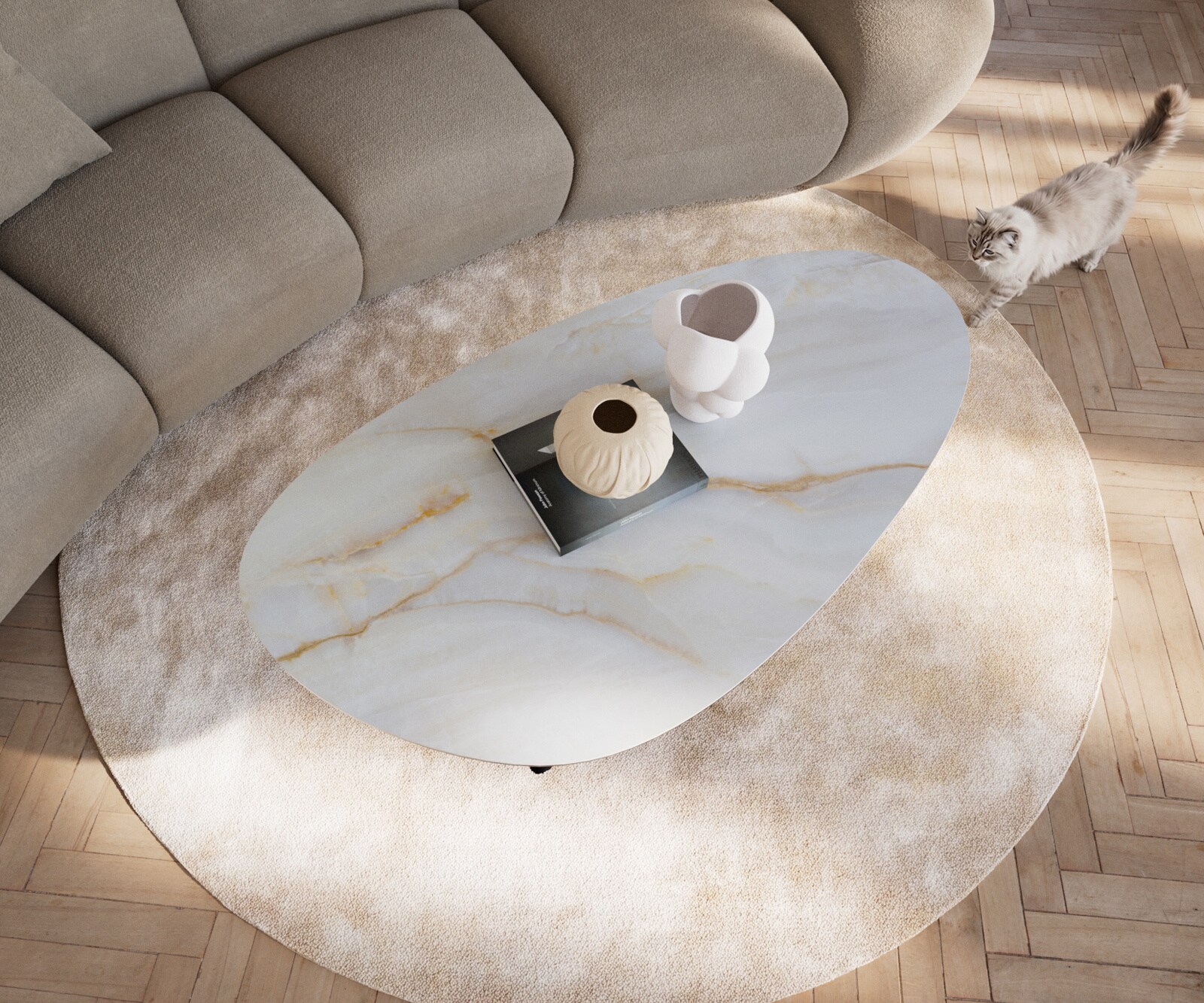 Couchtisch Edge Oval 140x75 cm Keramik Onyx Pearl Sarity Metall Schwarz 4
