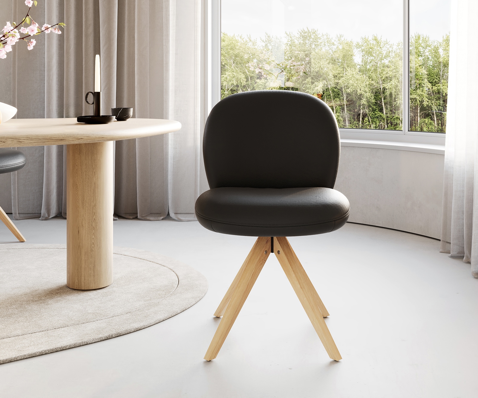 Drehstuhl Nube-Flex Echt-Leder Schwarz Holzgestell kantig Natur 180° drehbar Taschenfederkern 1 Drehstuhl Nube-Flex Echt-Leder Schwarz Holzgestell kantig Natur 180° drehbar Taschenfederkern 1