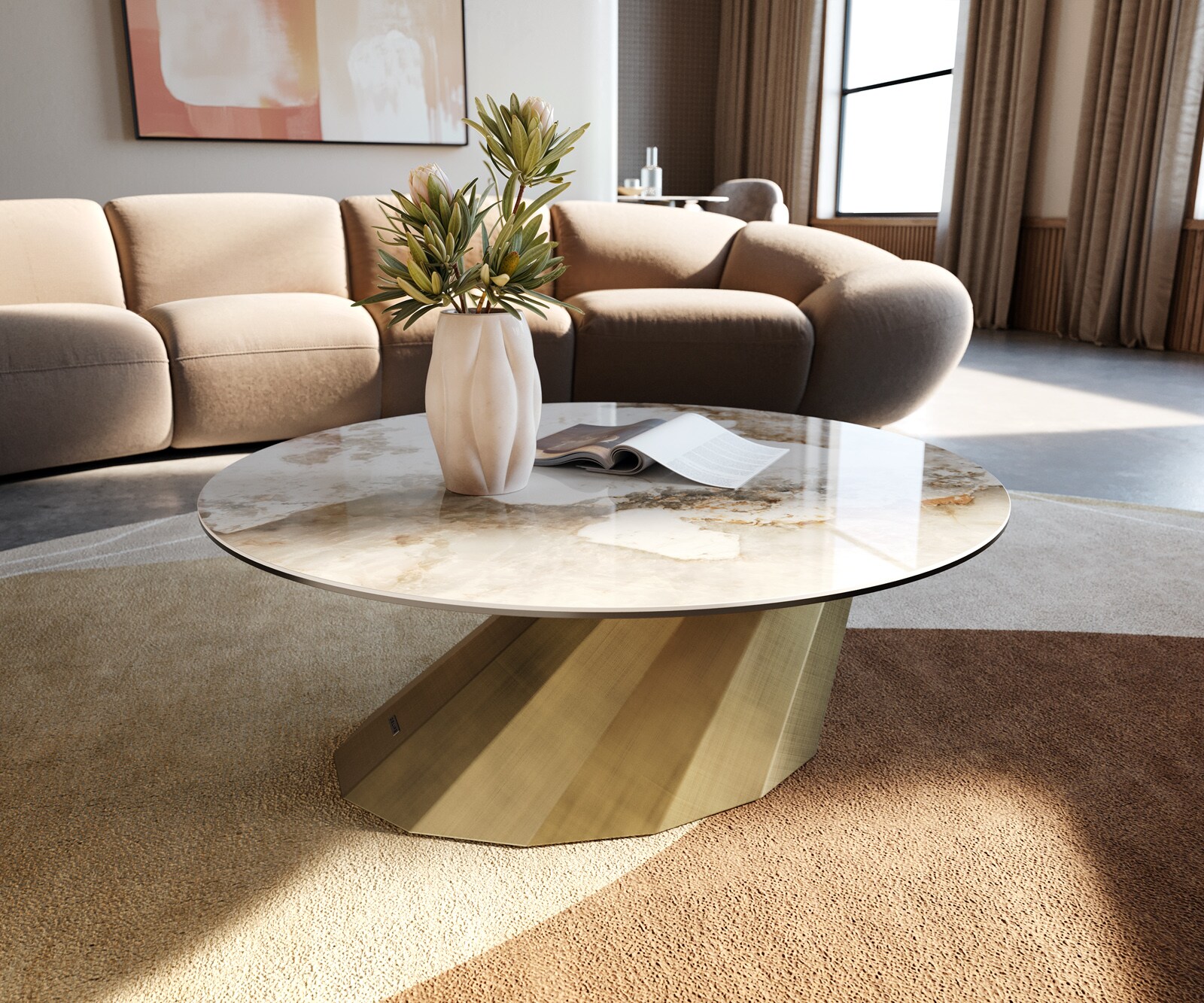 Couchtisch Edge Rund 90x90 cm Keramik Minas Melange Parabi Metallic Gold günstig online kaufen
