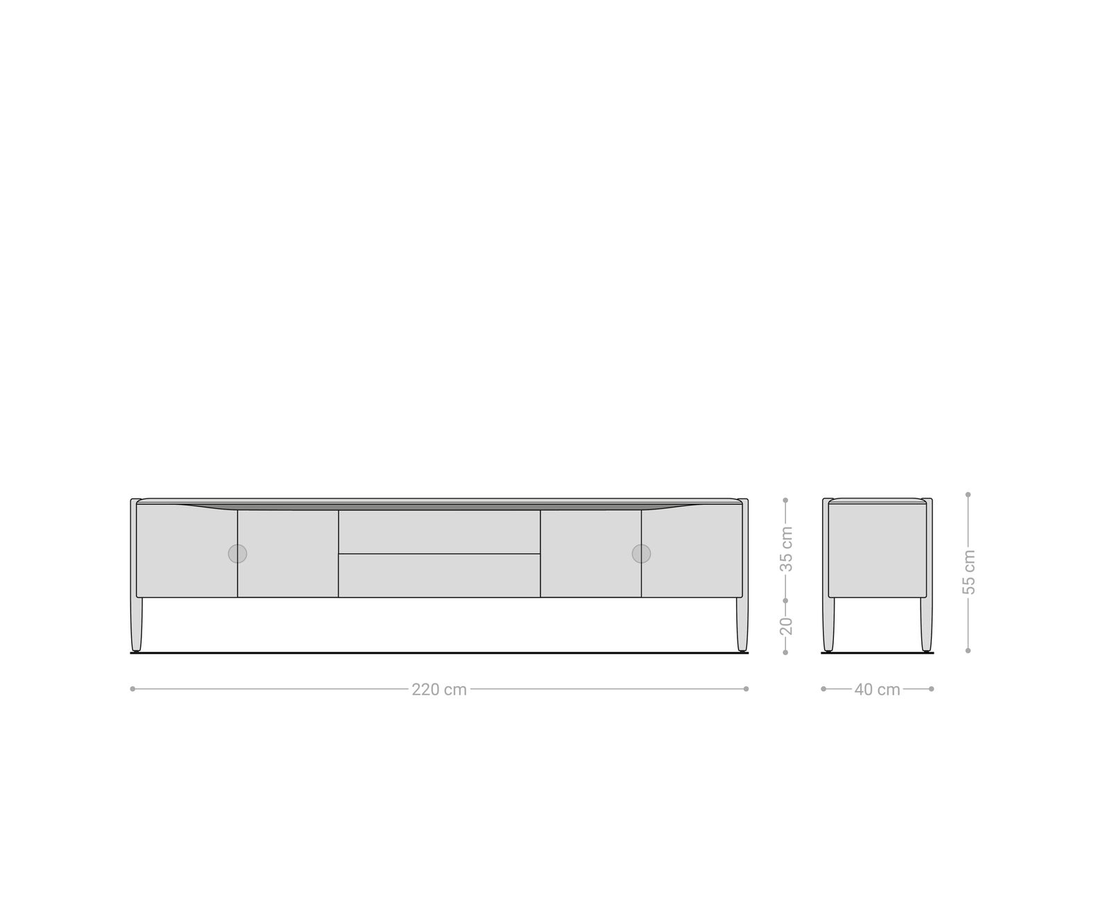 Lowboard Simcha 220 cm Akazie Natur 4 Türen 2 Schubladen 8