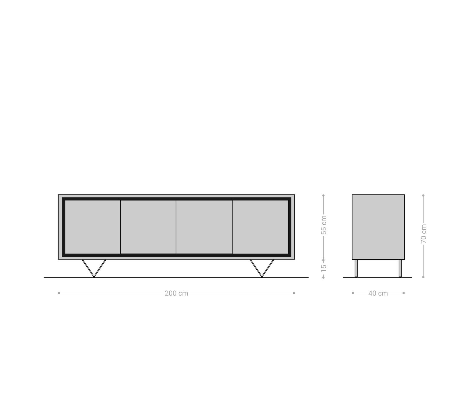 Sideboard Stonegrace 200 cm Akazie Natur 4 Türen Steinfurnier V-Fuß 6