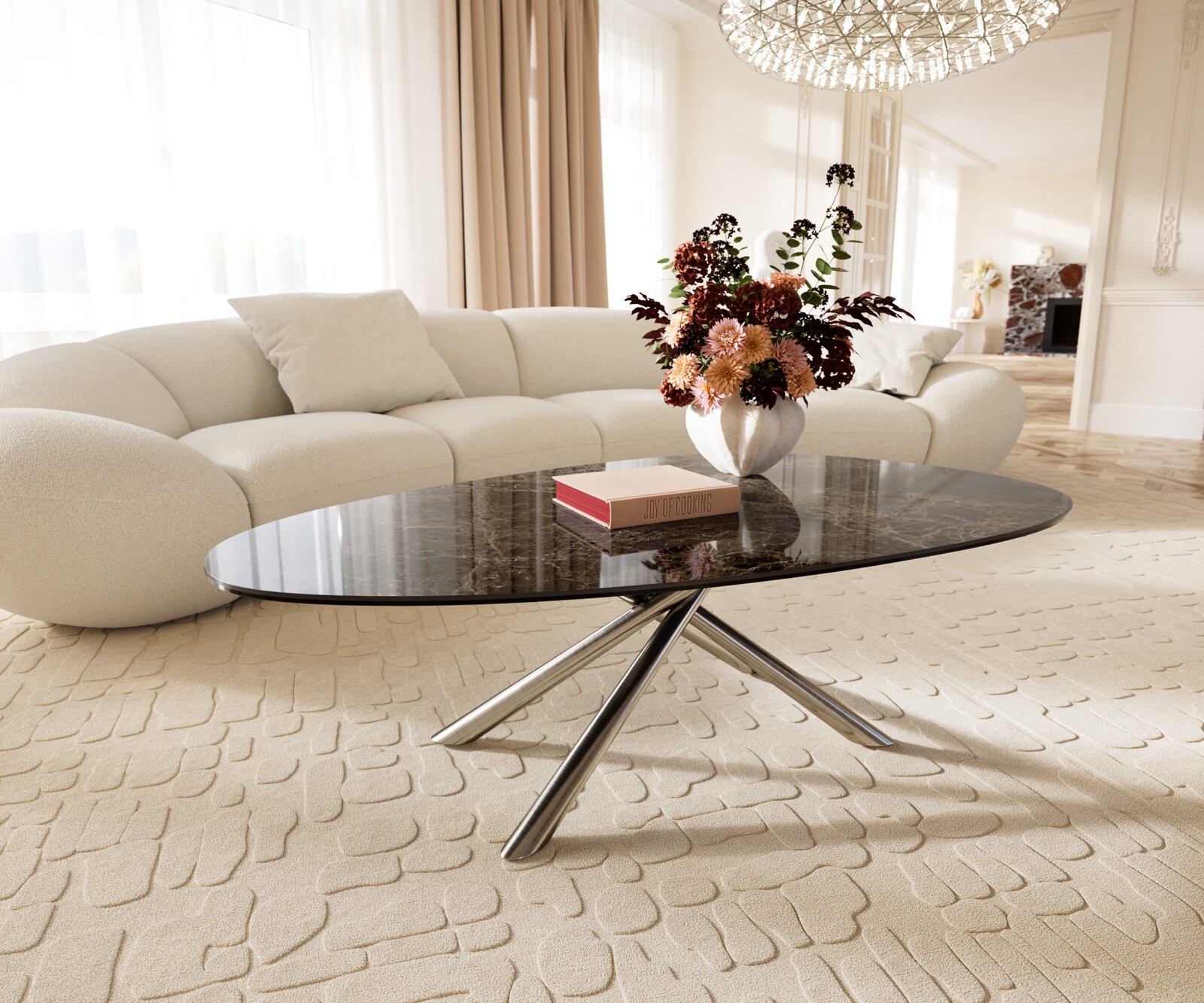 Couchtisch Edge Oval 140x75 cm Keramik Laminam® Emperador Extra Lucidato Du günstig online kaufen