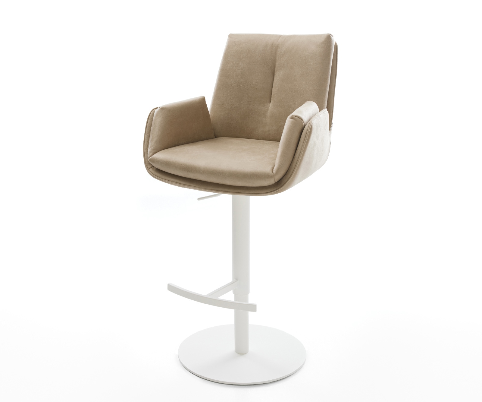 Barstuhl Clea-Flex Mikrofaser Beige Vintage Drehfuß höhenverstellbar Metall Weiß