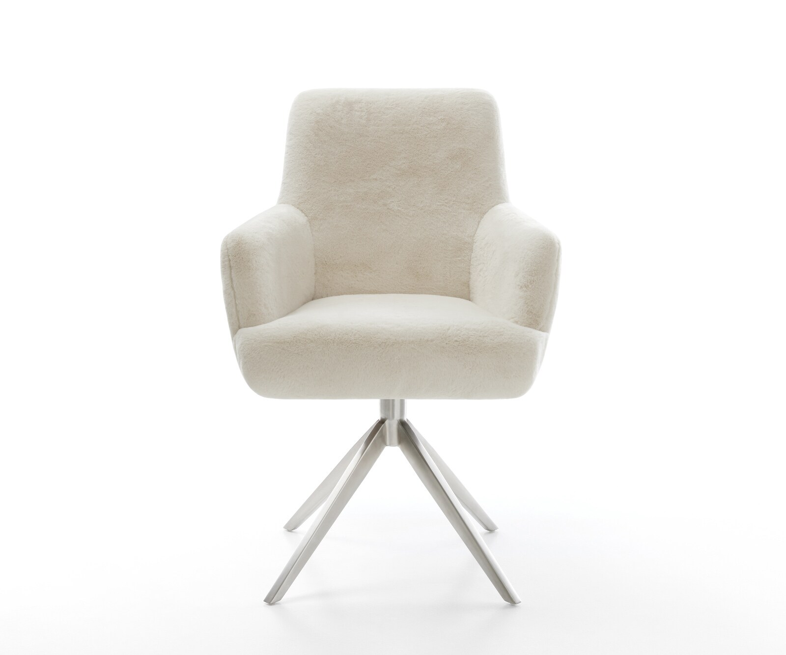 Drehstuhl Heira-Flex mit Armlehnen Plüsch Creme-Weiß Kreuzgestell breit Edelstahl 360° drehbar Wippfunktion Taschenfederkern 2