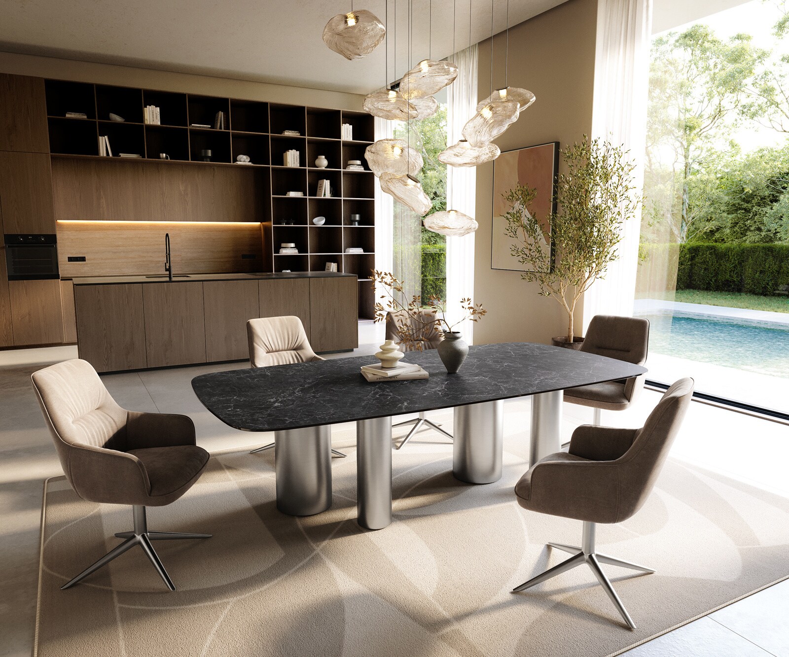 Esstisch Edge Boot 240x120 cm Keramik Laminam® Nero Greco Anthrazit Pilier Edelstahl gebürstet 6