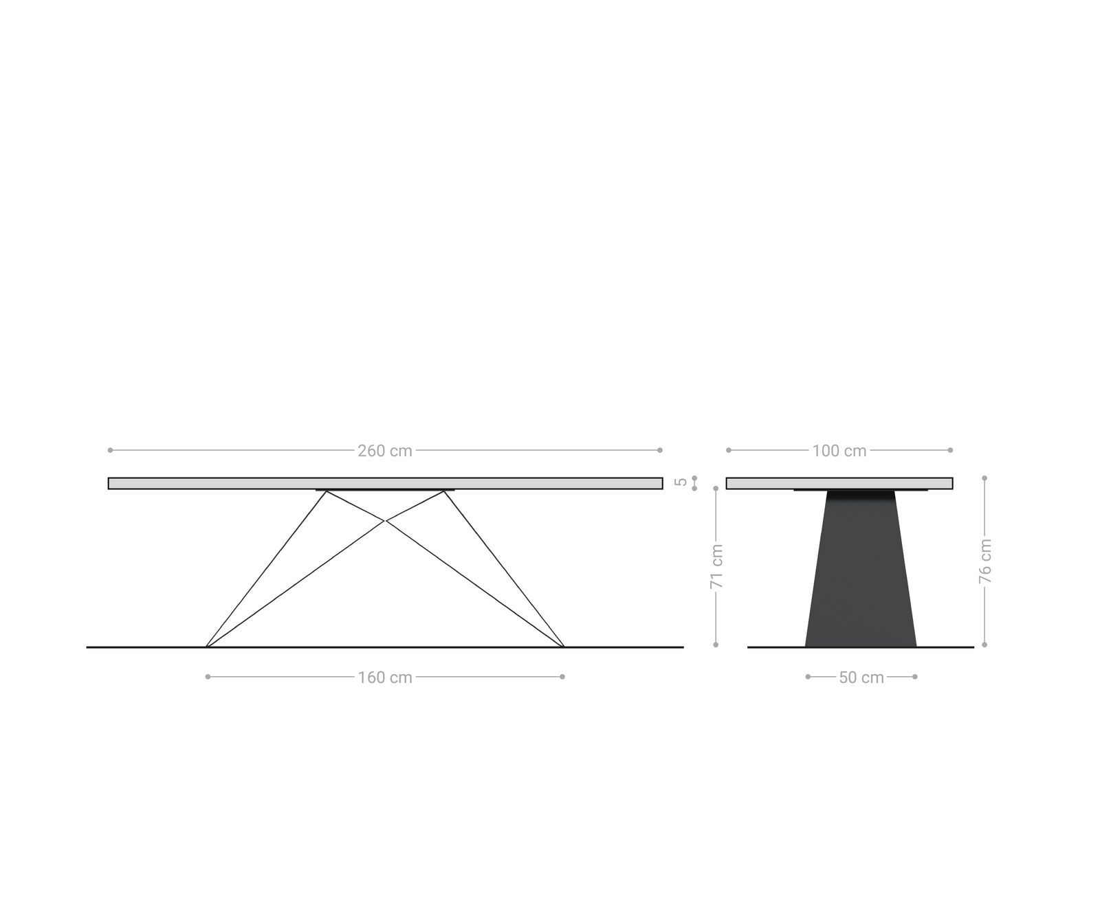 Esstisch Edge 260x100 XL Akazie Platin V-Gestell Flachstahl Schwarz Live-Edge 6