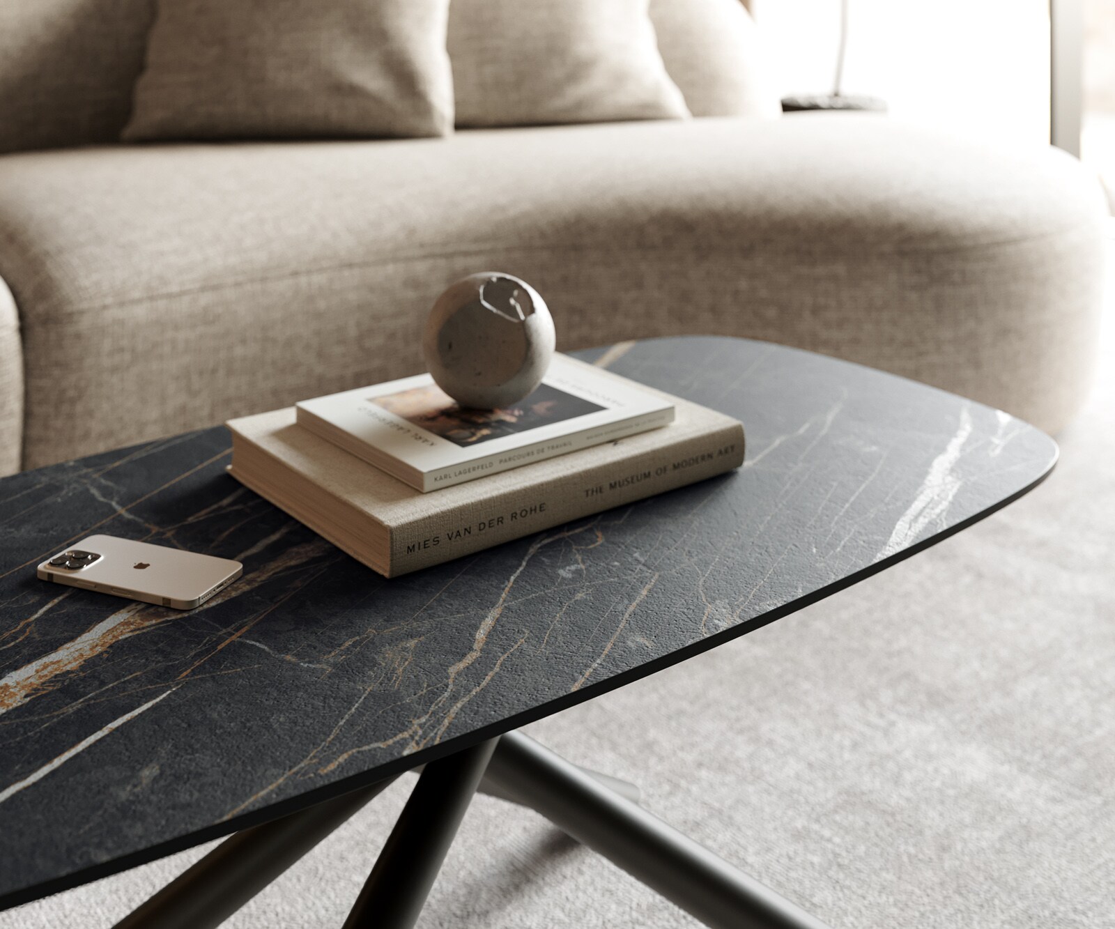 Couchtisch Edge Boot 100x50 cm Keramik Laminam® Noir Desir Braun Sarity Metall Schwarz 5