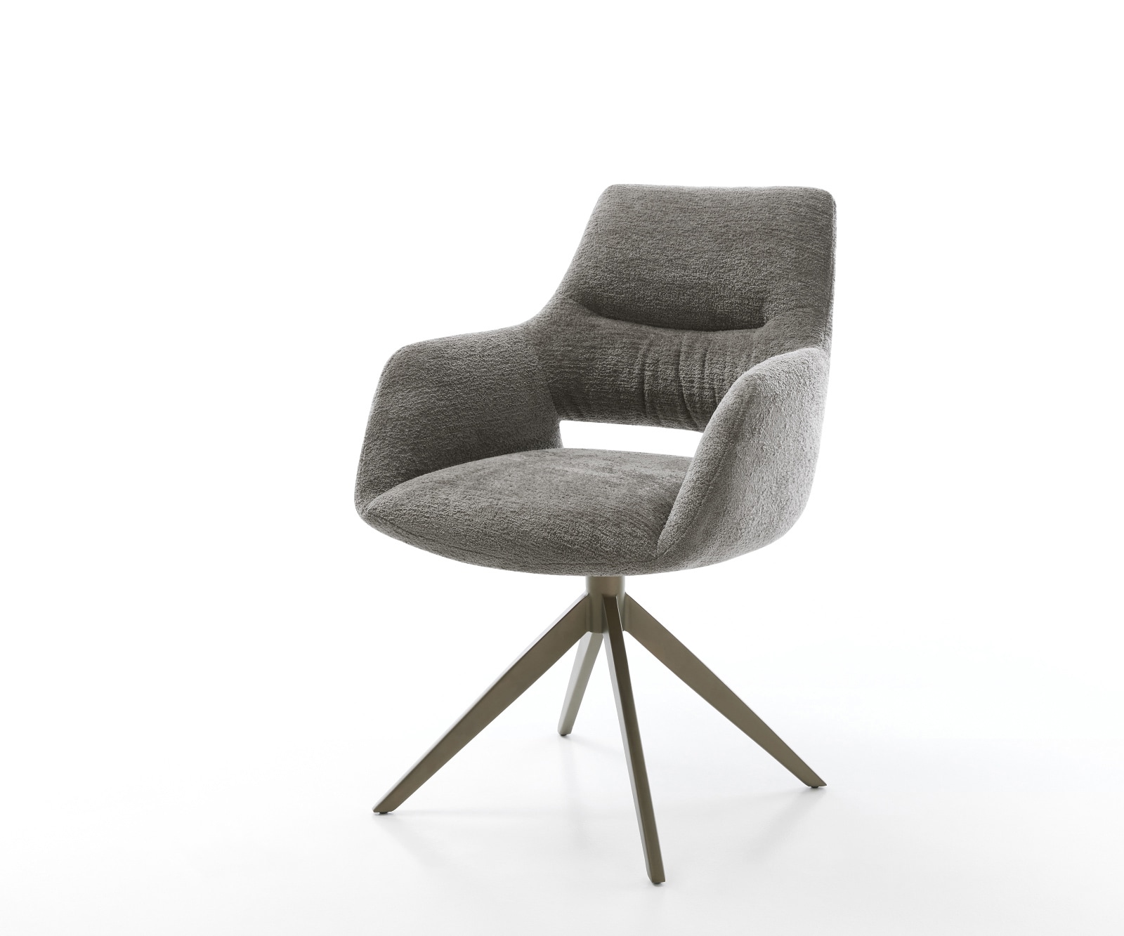 Drehstuhl Yago-Flex mit Armlehnen Bouclé Soft Schlamm Kreuzgestell breit Effektfinish Titan 360° drehbar Wippfunktion Taschenfederkern