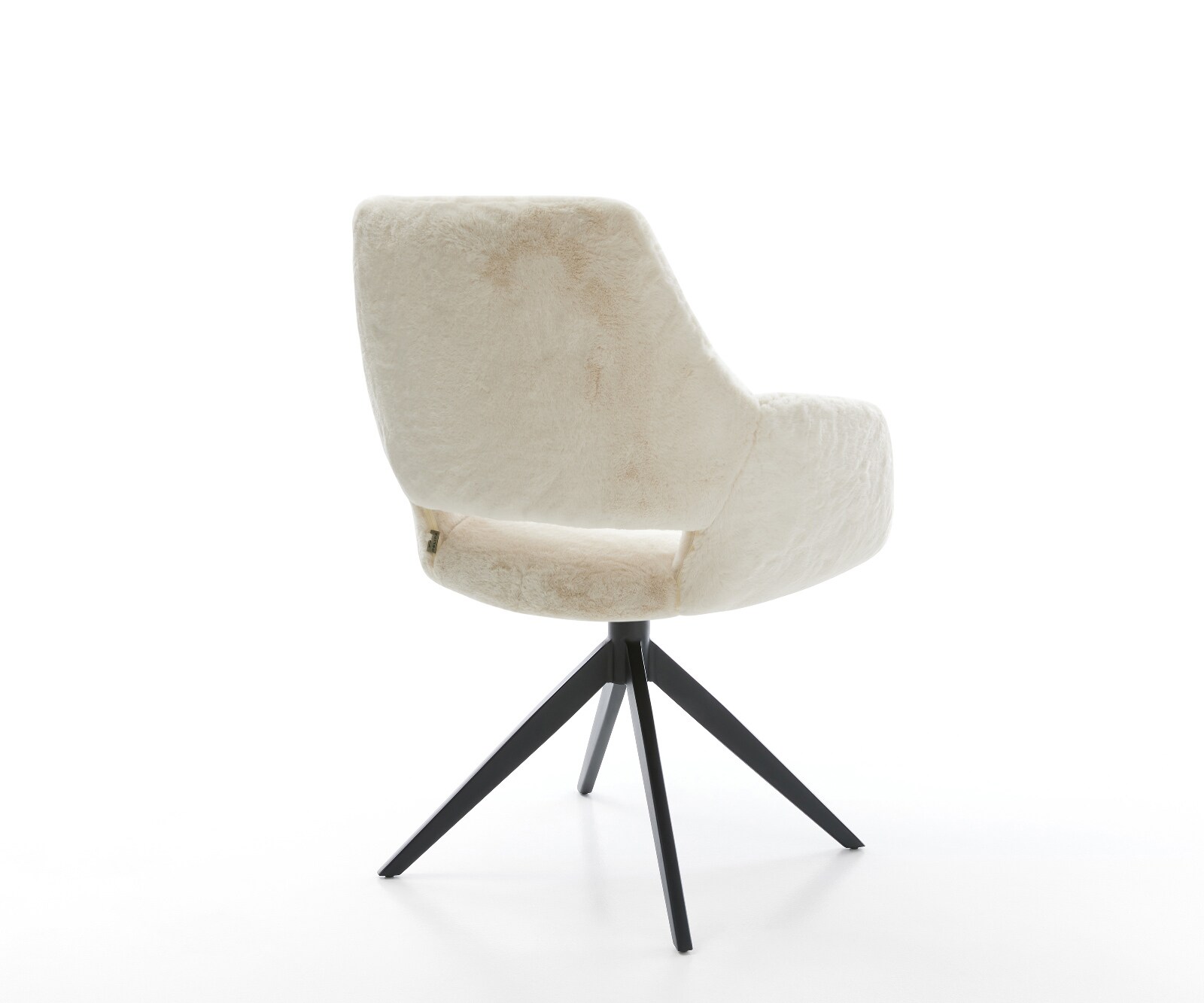 Drehstuhl Yago-Flex mit Armlehnen Plüsch Creme-Weiß Kreuzgestell breit Schwarz 360° drehbar Wippfunktion Taschenfederkern 5