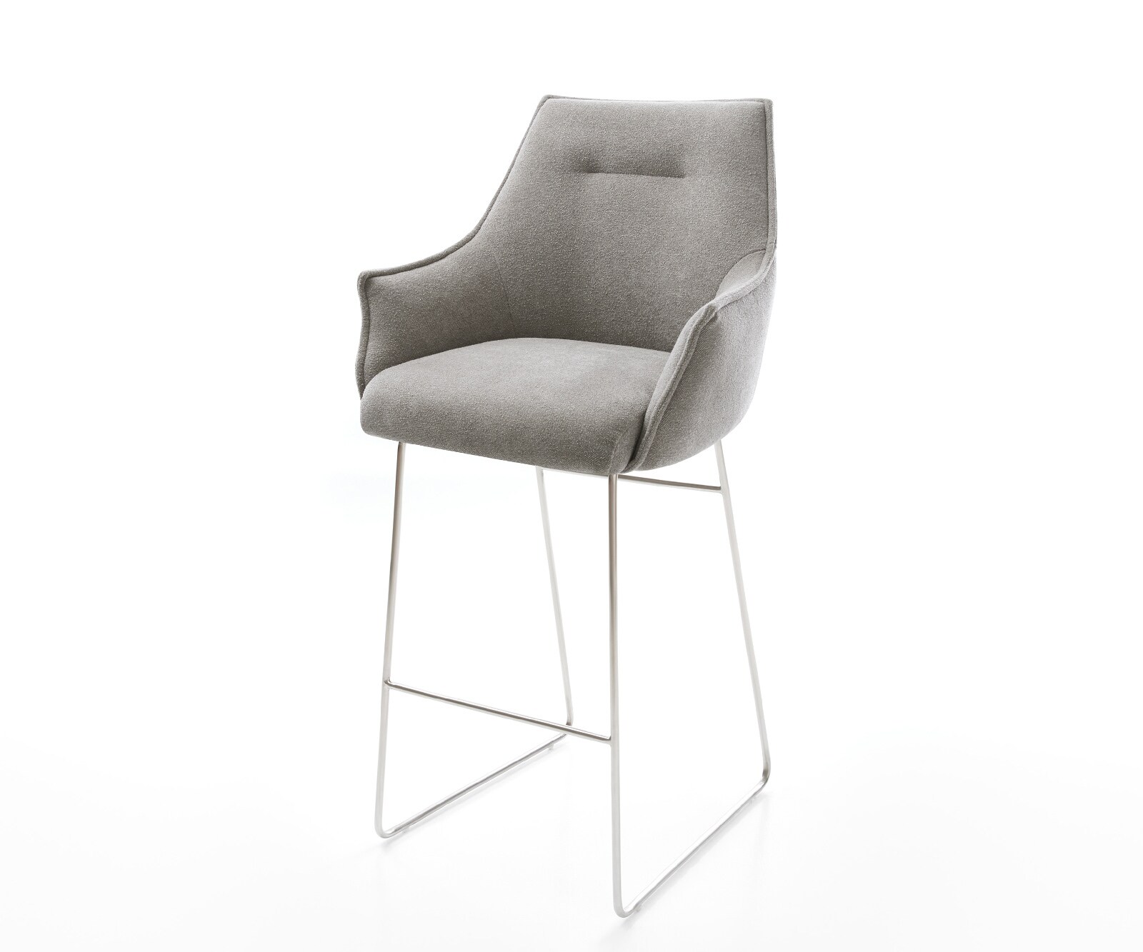 Barstuhl Alja-Flex Strukturstoff Soft Grau Kufengestell Edelstahl Silberfarben Taschenfederkern 1